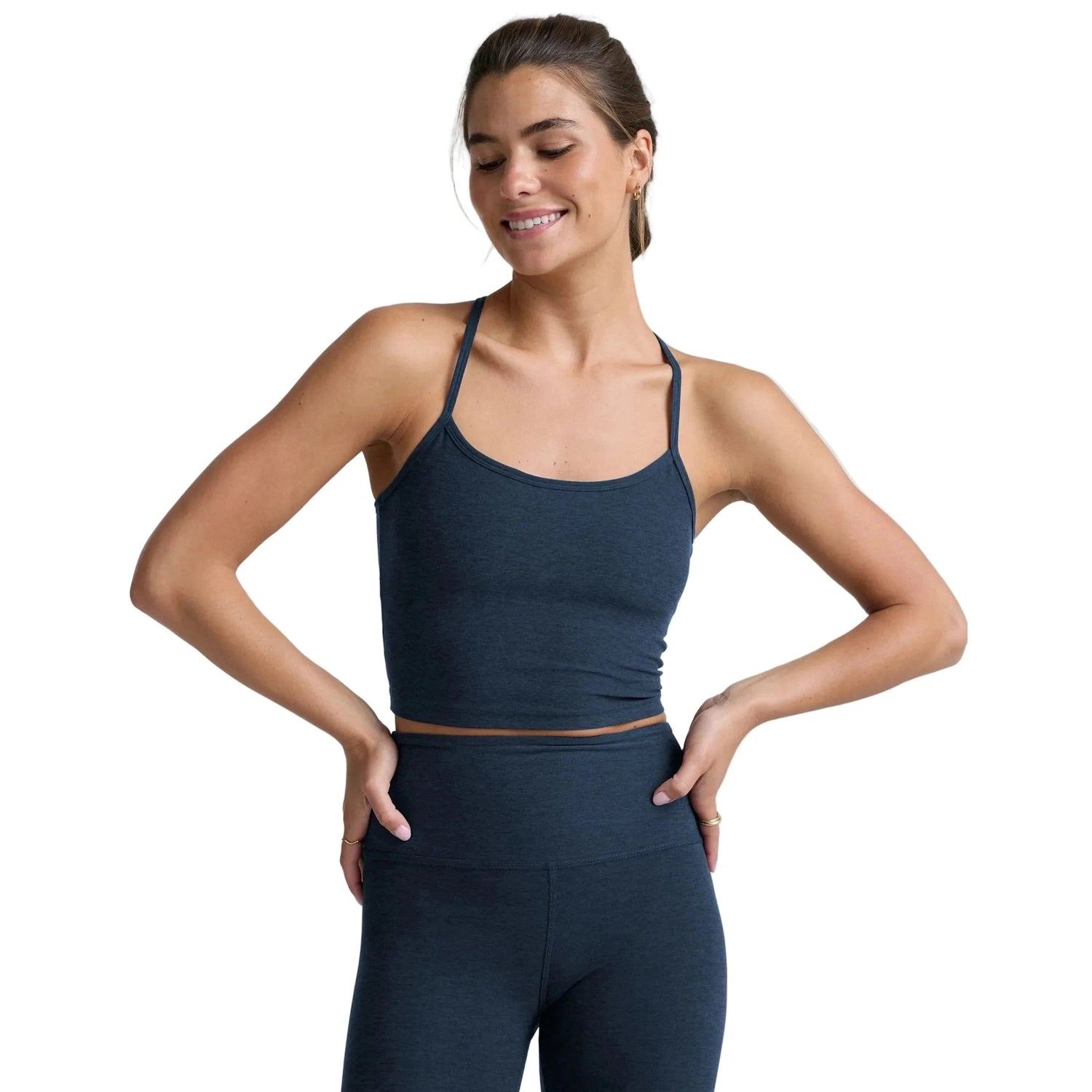 Beyond Yoga 02. WOMENS APPAREL - WOMENS SS SHIRTS - WOMENS TANK ACTIVE Women's Spacedye Slim Racerback Cropped Tank NOCTURNAL NAVY