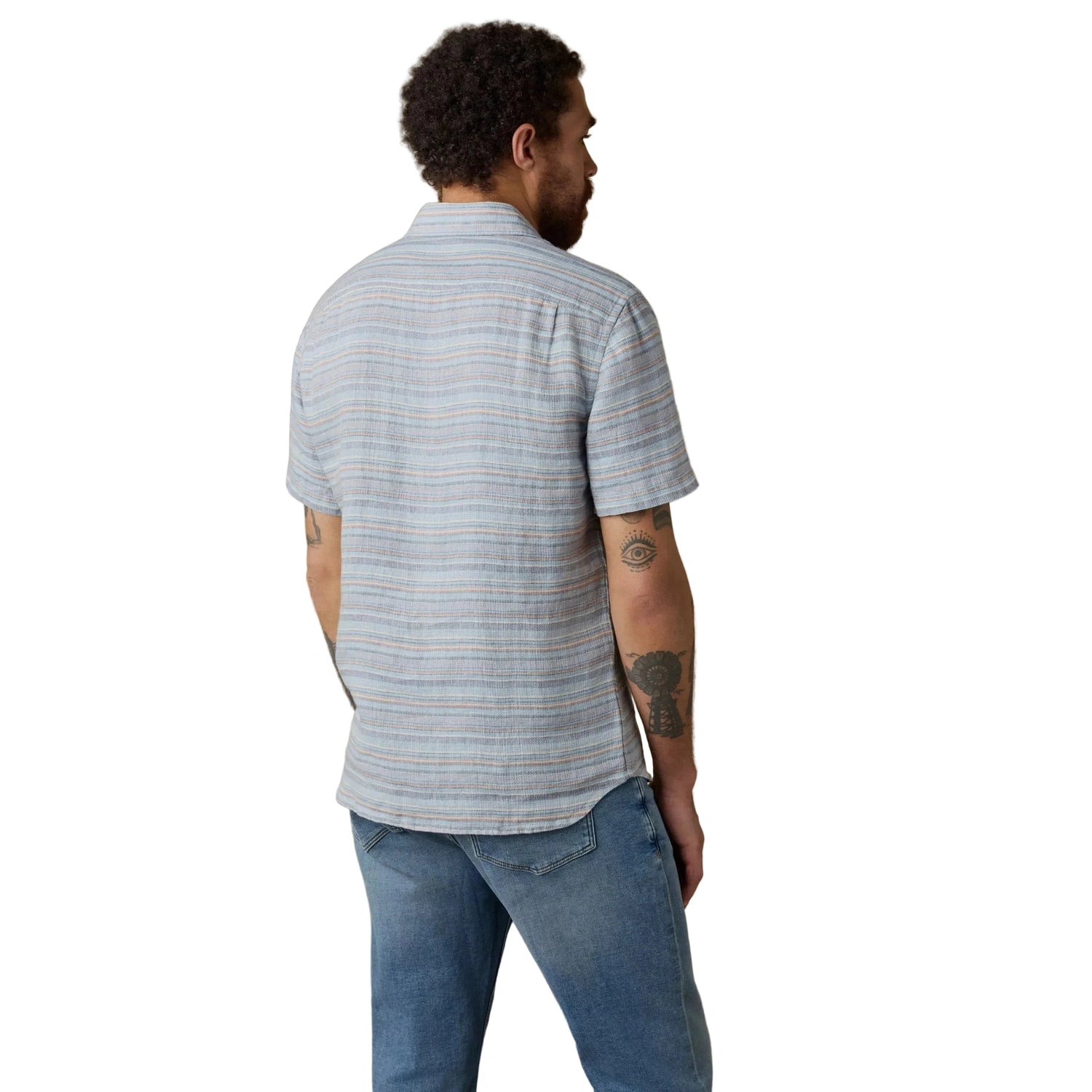 Faherty 01. MENS APPAREL - MENS SS SHIRTS - MENS SS BUTTON UP Men's Short-Sleeve Palma Linen Shirt BUU BLUE GULF STRIPE