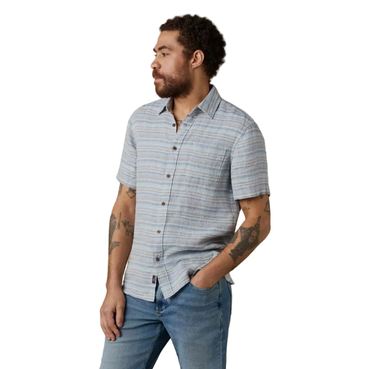Men’s Short-Sleeve Palma Linen Shirt Faherty - BUU BLUE
