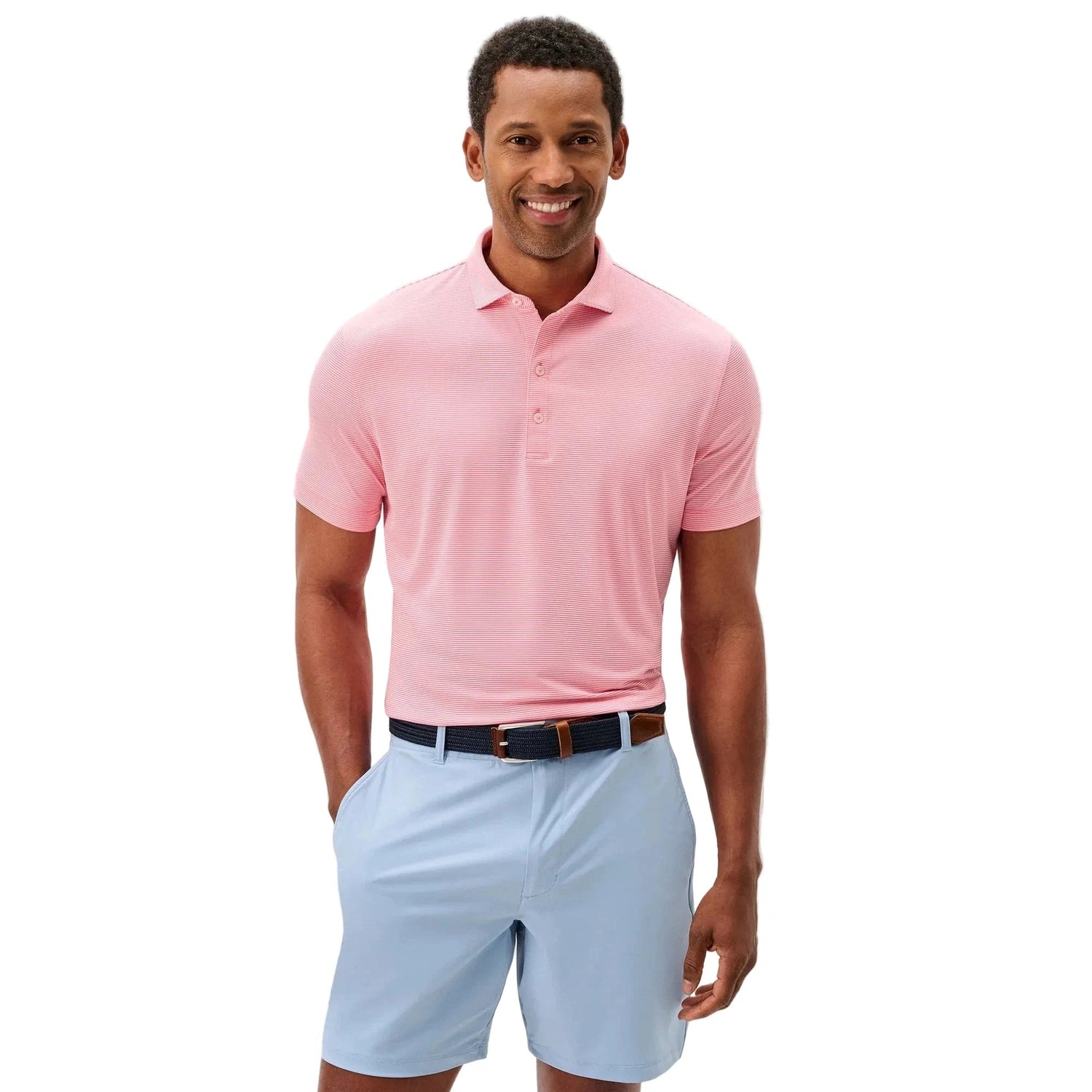 johnnie-O 01. MENS APPAREL - MENS SS SHIRTS - MENS SS POLO Men's Lyndonn Striped Polo PINK LEMONADE
