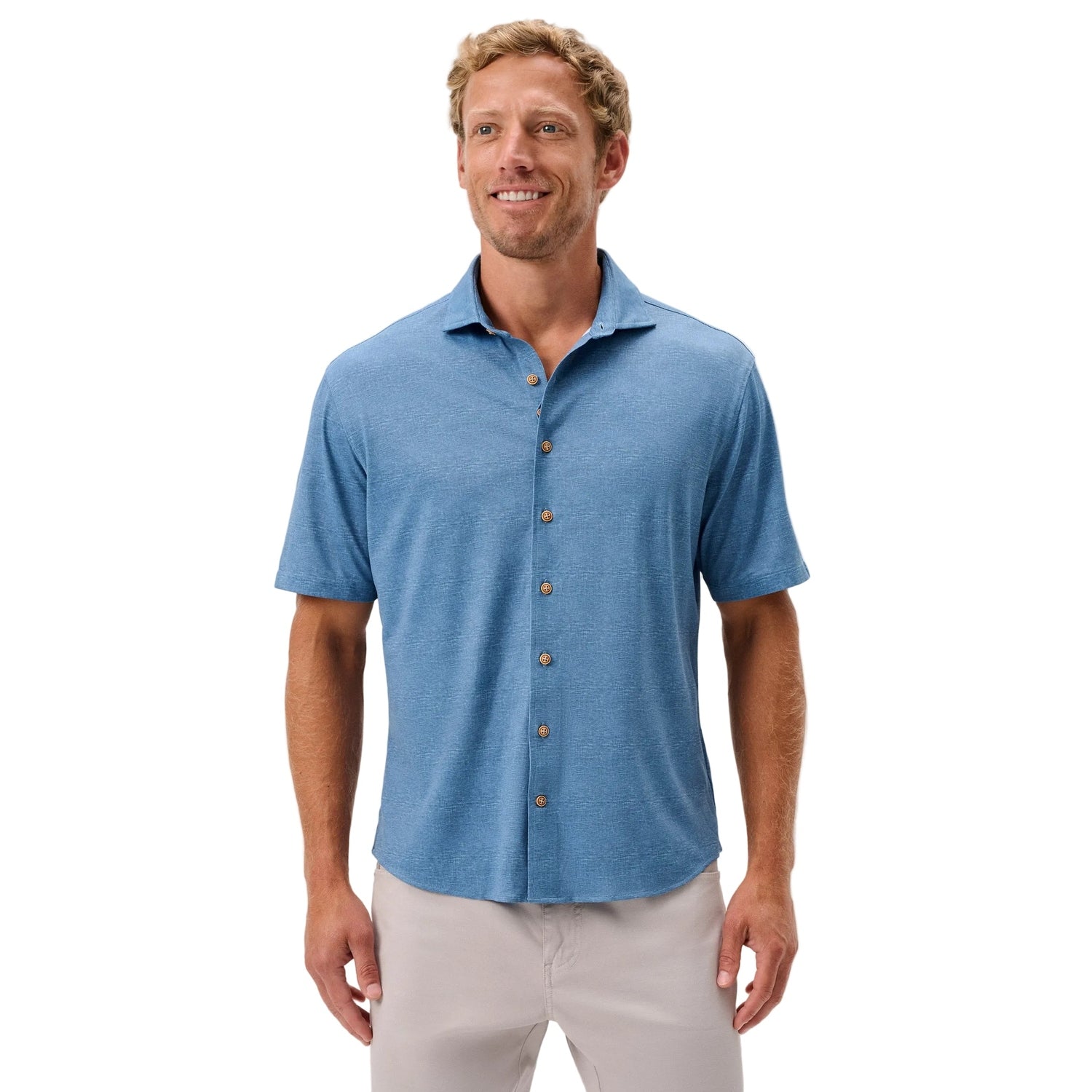 johnnie-O 01. MENS APPAREL - MENS SS SHIRTS - MENS SS BUTTON UP Men's Breck Hangin’ Out Knit Short Sleeve Button-Up Shirt SOUND SIDE