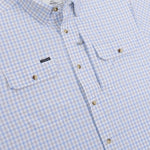 Poncho Outdoors 01. MENS APPAREL - MENS SS SHIRTS - MENS SS BUTTON UP Men's Original Short Sleeve THE CHANNEL CAT|BLUE AND GREY PLAID | REGULAR: