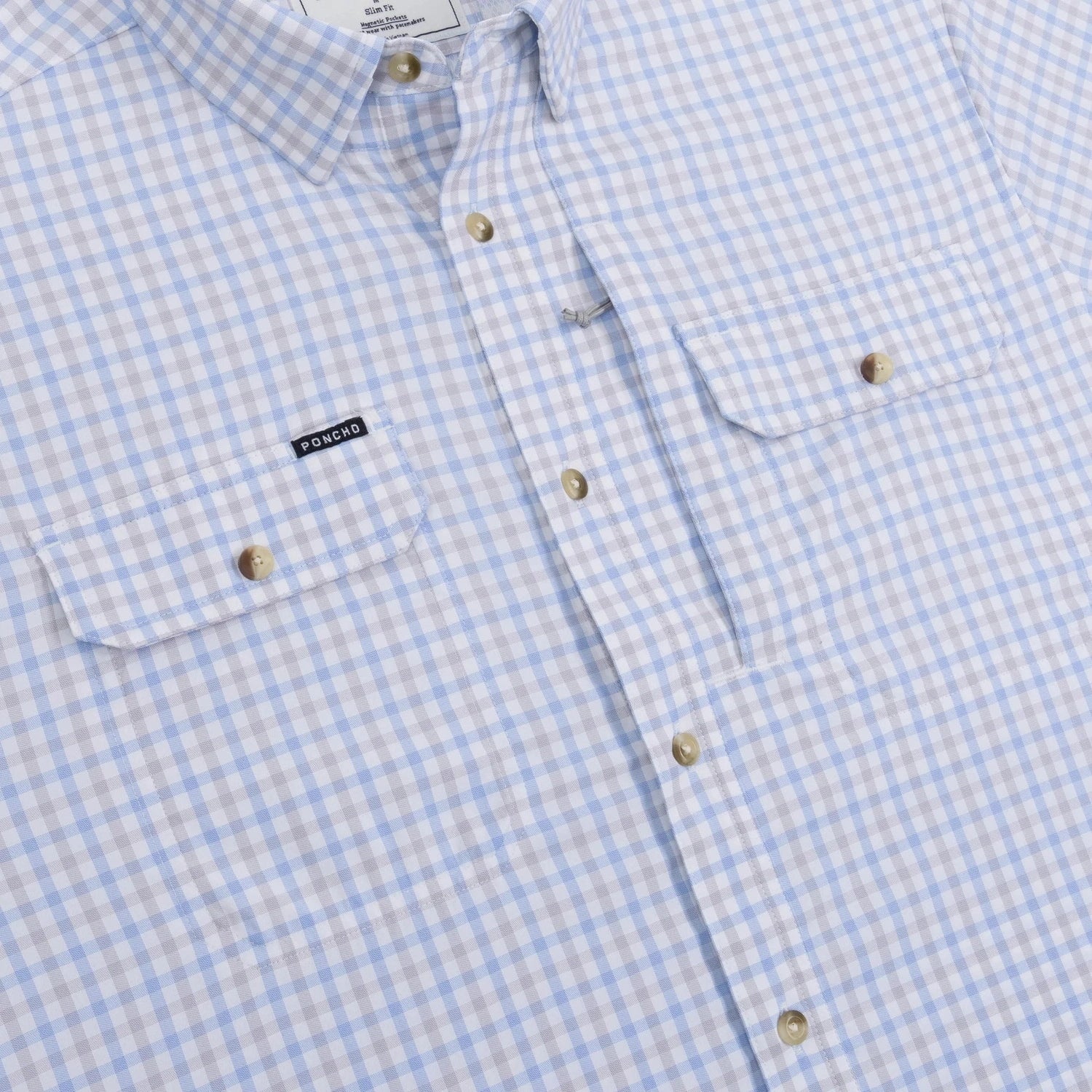 Poncho Outdoors 01. MENS APPAREL - MENS SS SHIRTS - MENS SS BUTTON UP Men's Original Short Sleeve THE CHANNEL CAT|BLUE AND GREY PLAID | REGULAR: