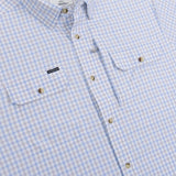 Poncho Outdoors 01. MENS APPAREL - MENS SS SHIRTS - MENS SS BUTTON UP Men's Original Short Sleeve THE CHANNEL CAT|BLUE AND GREY PLAID | REGULAR: