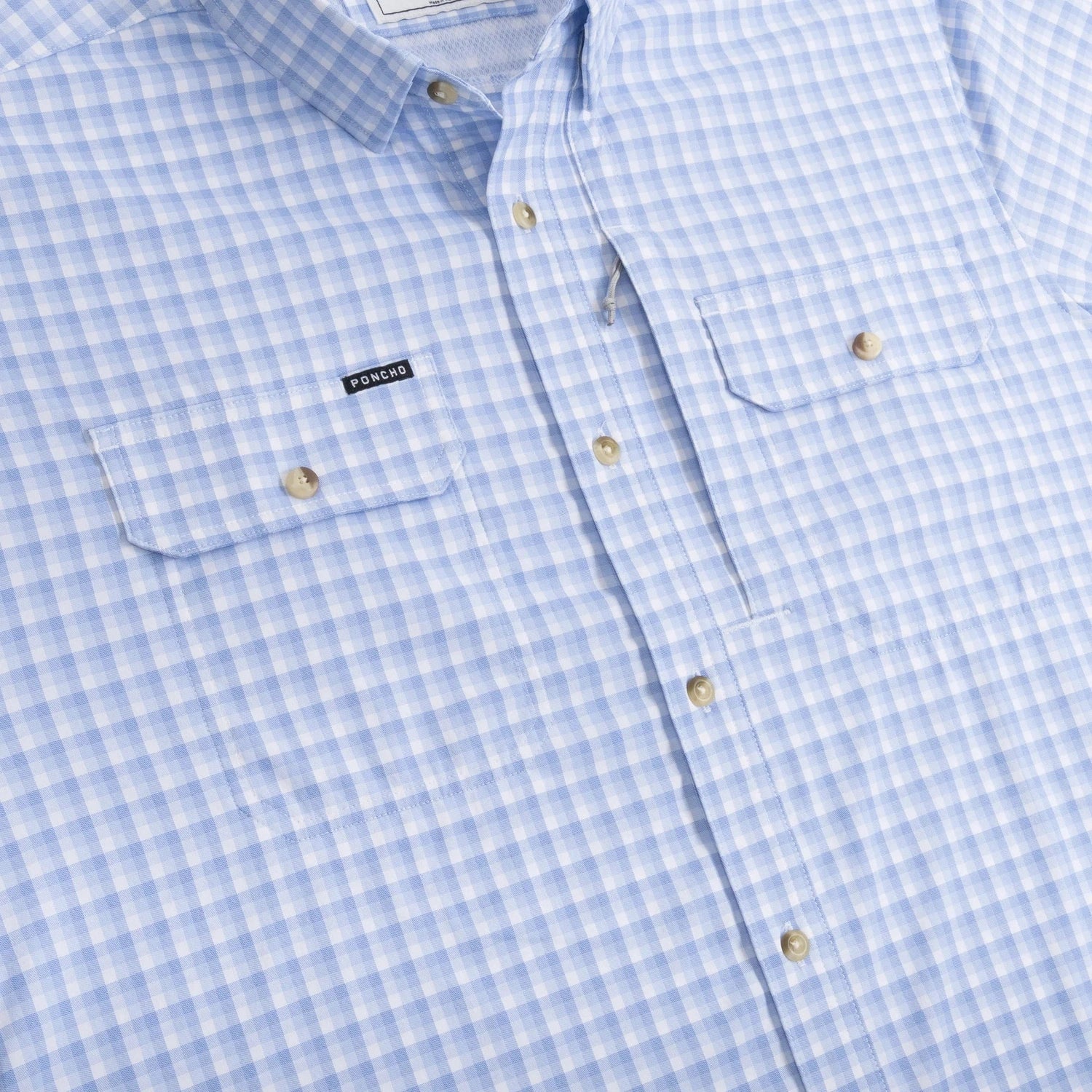 Poncho Outdoors 01. MENS APPAREL - MENS SS SHIRTS - MENS SS BUTTON UP Men's Original Short Sleeve THE ONO|BLUE AND WHITE PLAID | REGULAR: