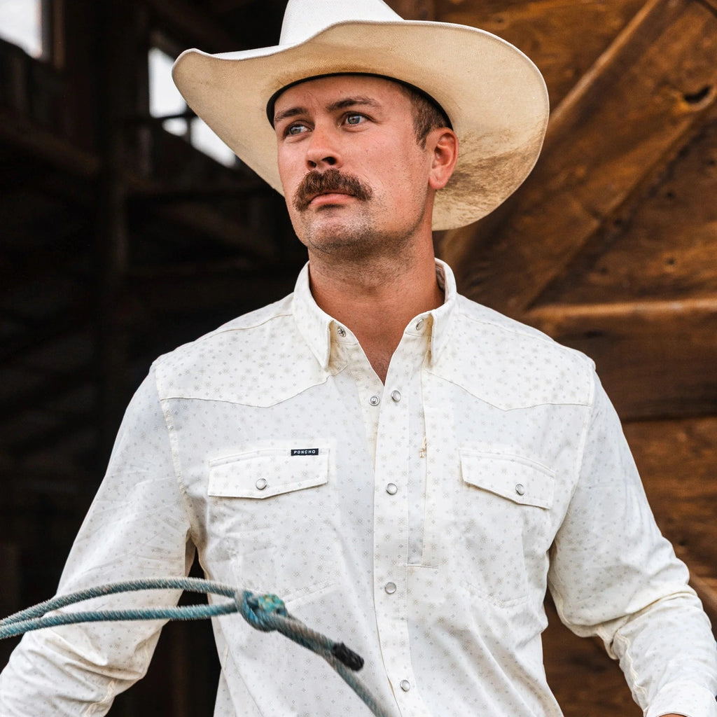 Men’s Western Pearl Snap Shirt Long Sleeve Poncho Outdoors