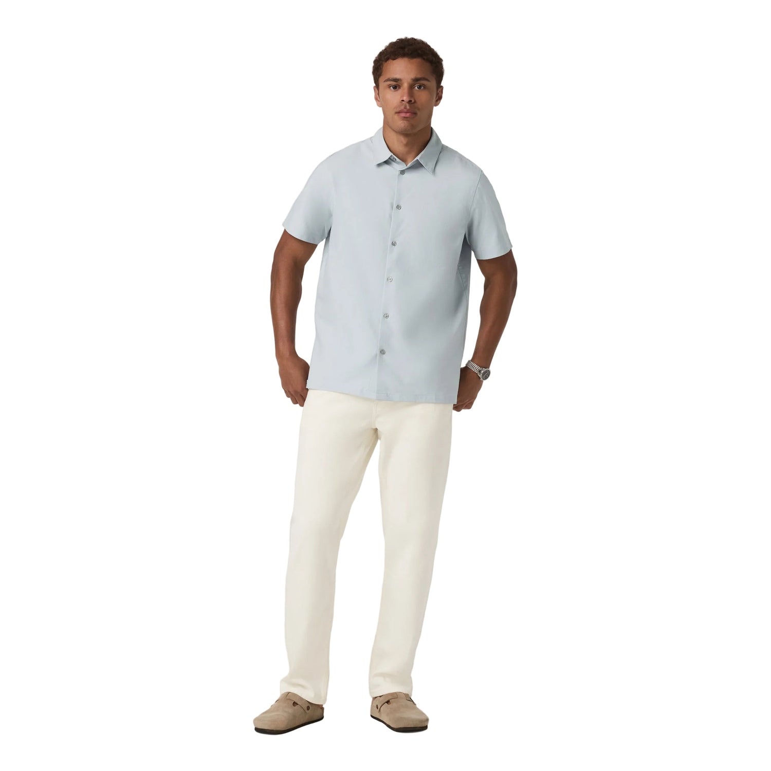 Vuori 01. MENS APPAREL - MENS SS SHIRTS - MENS SS BUTTON UP Men's Short Sleeve Manhattan Button Down HRG HARBOR GREY