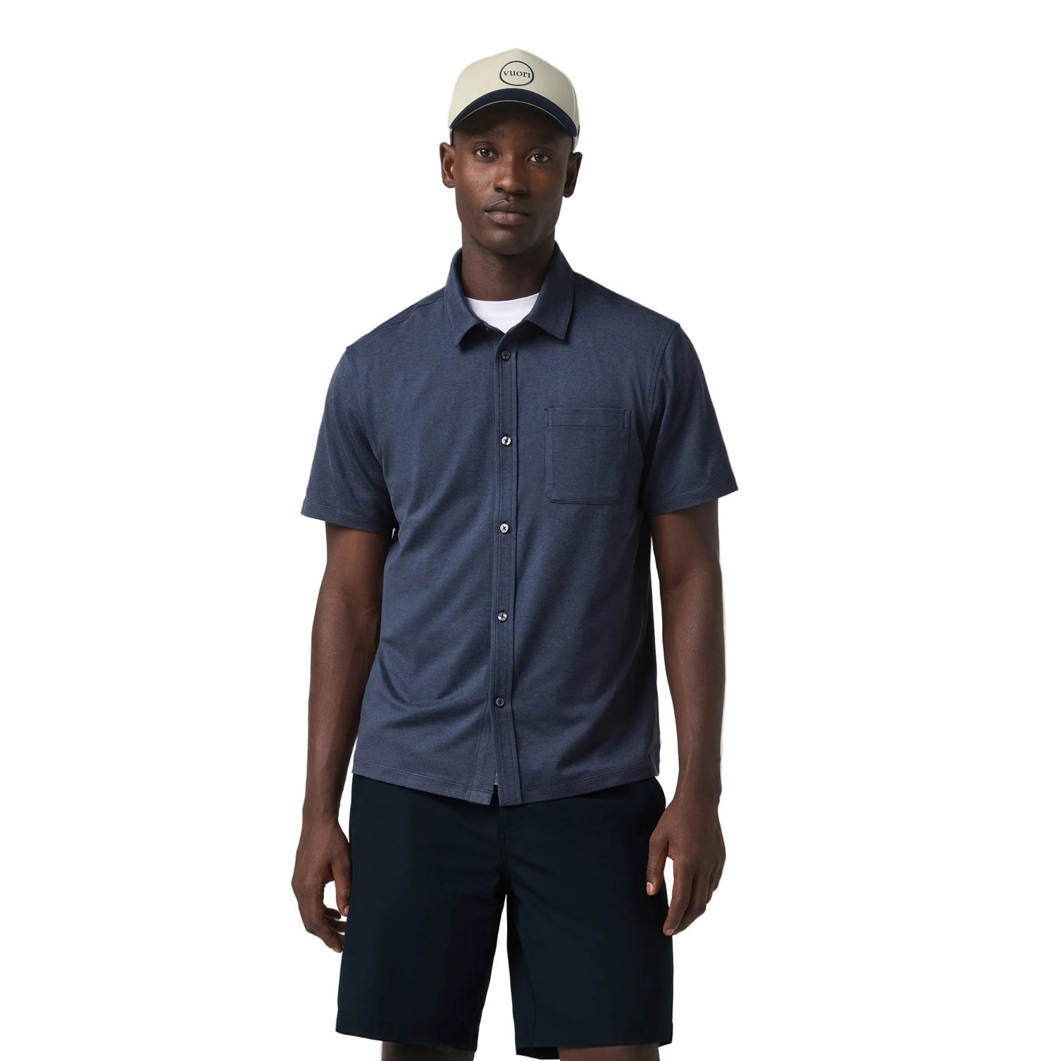 Vuori 01. MENS APPAREL - MENS SS SHIRTS - MENS SS BUTTON UP Men's Short Sleeve Ponto Button Down HAZ AZURE HEATHER