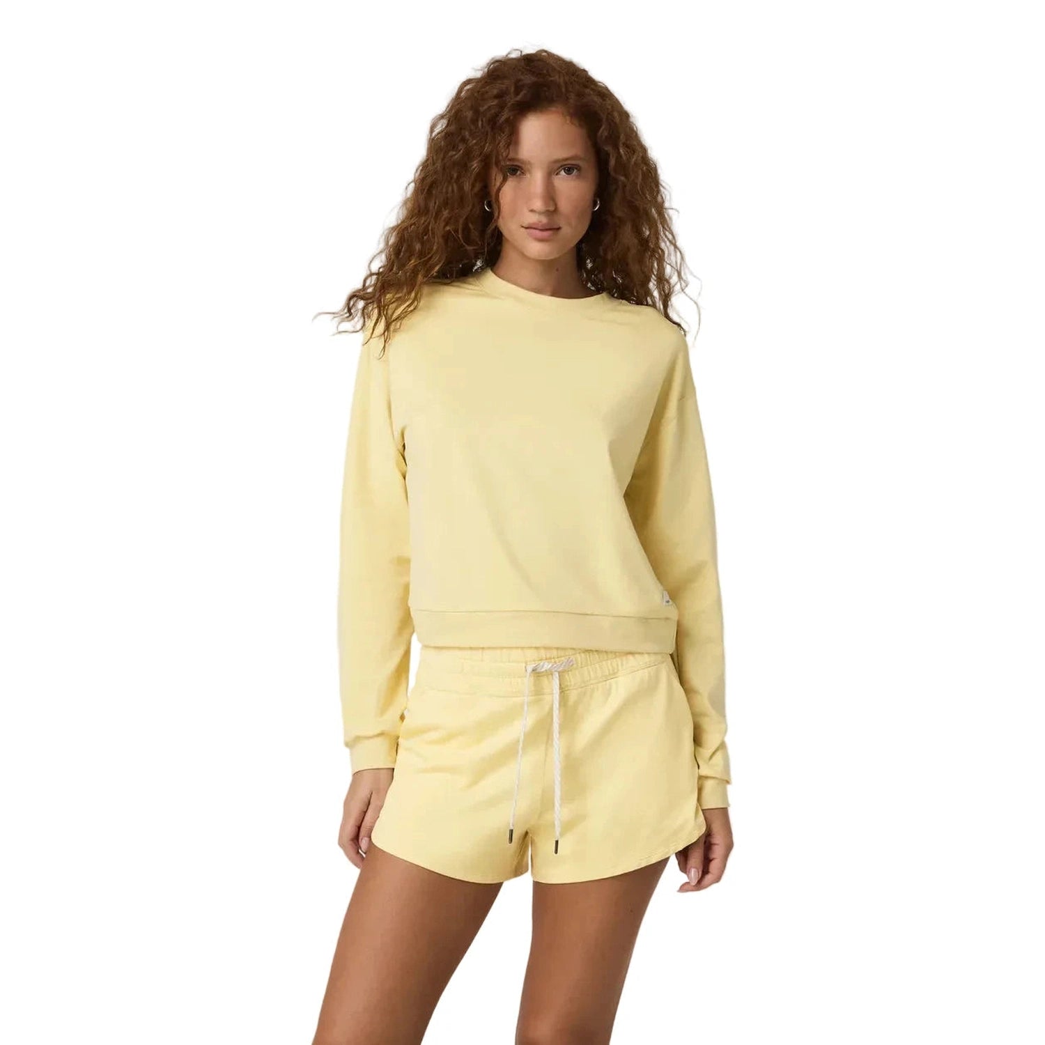 Vuori 02. WOMENS APPAREL - WOMENS HOODIES|SWEATERS - WOMENS PO SWEATERS Women's Halo Modern Crew LPH LEMON SNAP HEATHER