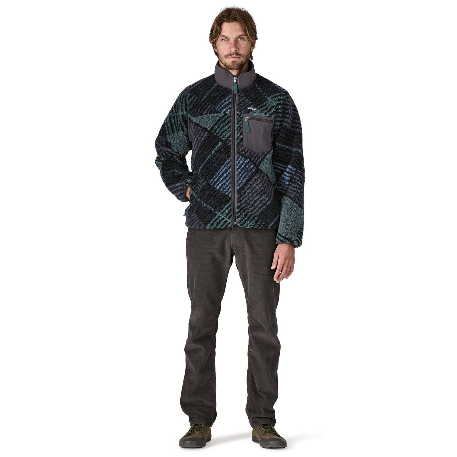 Patagonia 01. MENS APPAREL - MENS JACKETS - MENS JACKETS FLEECE Men's Classic Retro-X® Fleece Jacket RQIN RAINFALL QUILT| INK BLACK