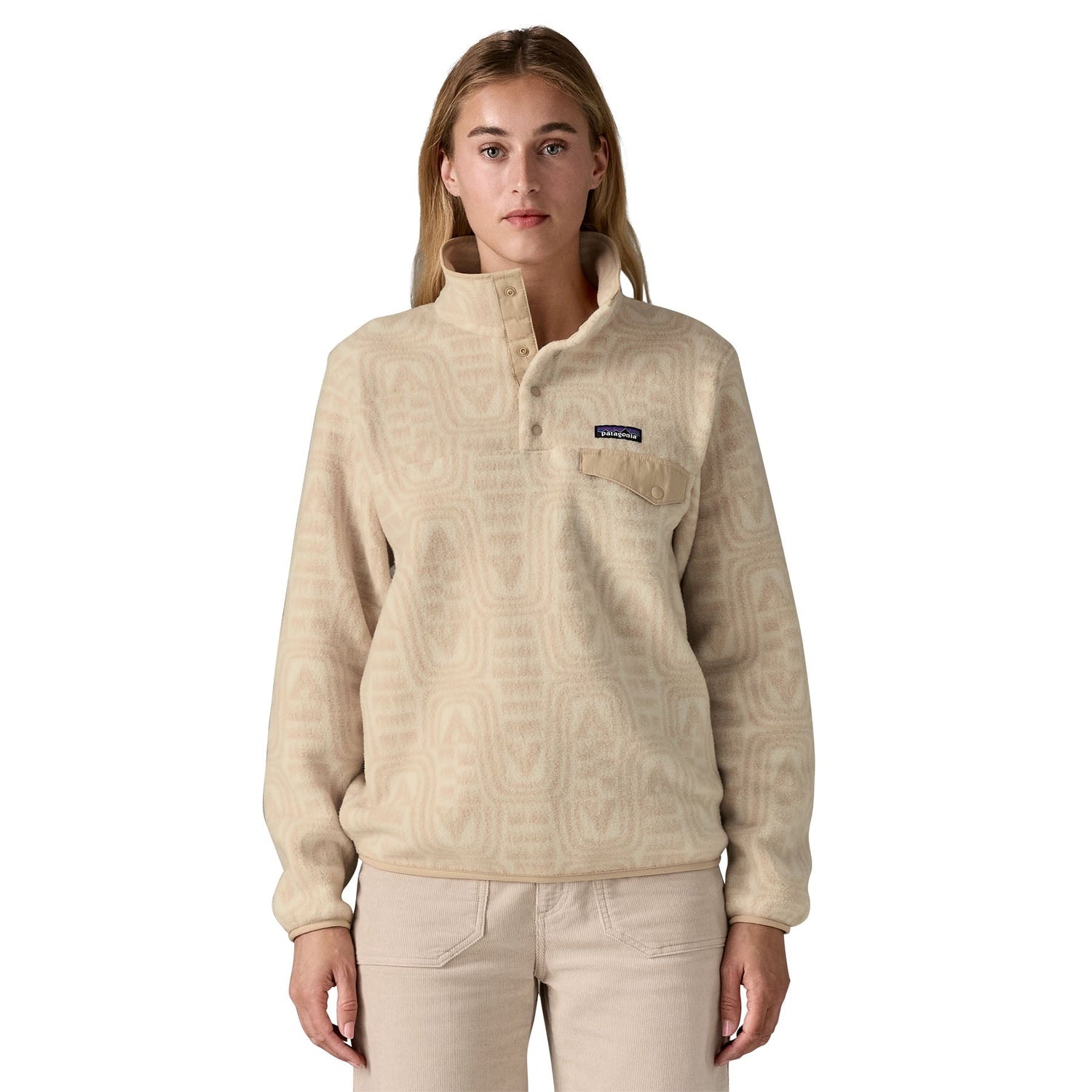 Patagonia 02. WOMENS APPAREL - WOMENS HOODIES|SWEATERS - WOMENS PO SWEATERS Women's Lightweight Synchilla® Snap-T® Fleece Pullover FLDO FLOW| DYNO WHITE