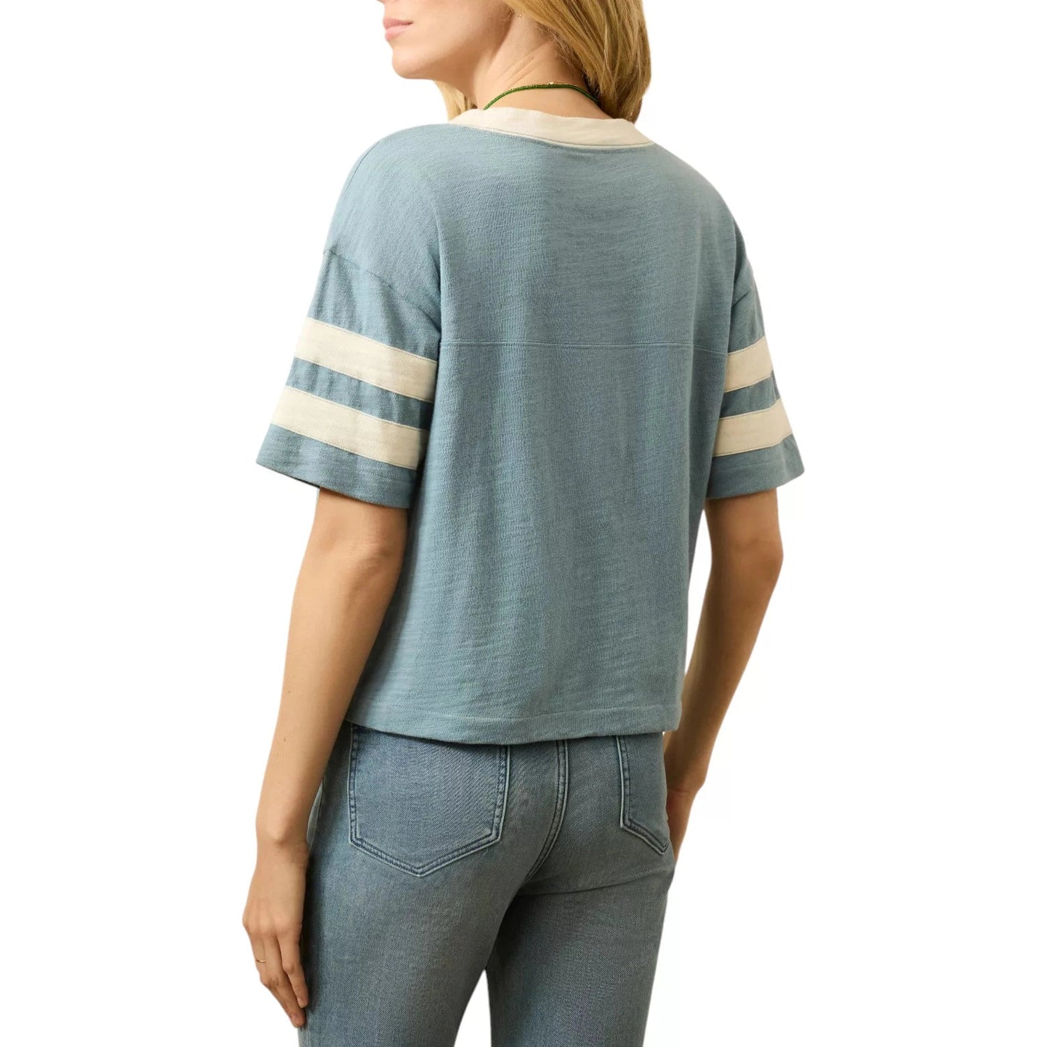 Faherty 02. WOMENS APPAREL - WOMENS SS SHIRTS - WOMENS SS CASUAL Women's Sunwashed Slub Varsity Tee EUY BLUE VARSITY