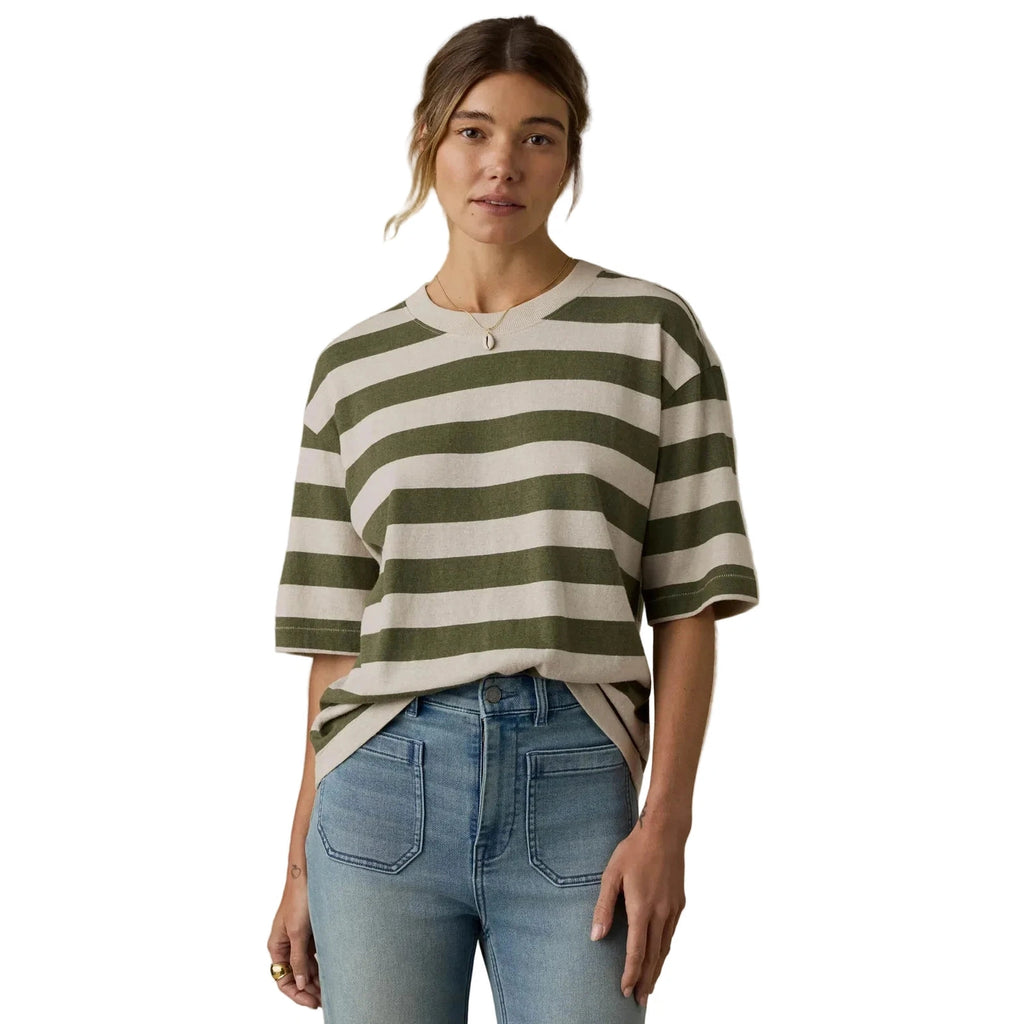 Women’s Hemp Blend Vintage Tee Faherty - OXL OLIVE STRIPE