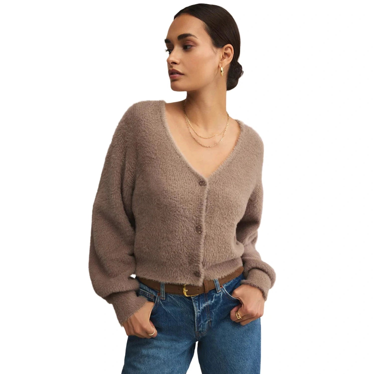 Z Supply 02. WOMENS APPAREL - WOMENS HOODIES|SWEATERS - WOMENS PO SWEATERS Women's Sadira Fluffy Cardigan MNL MOONLIGHT