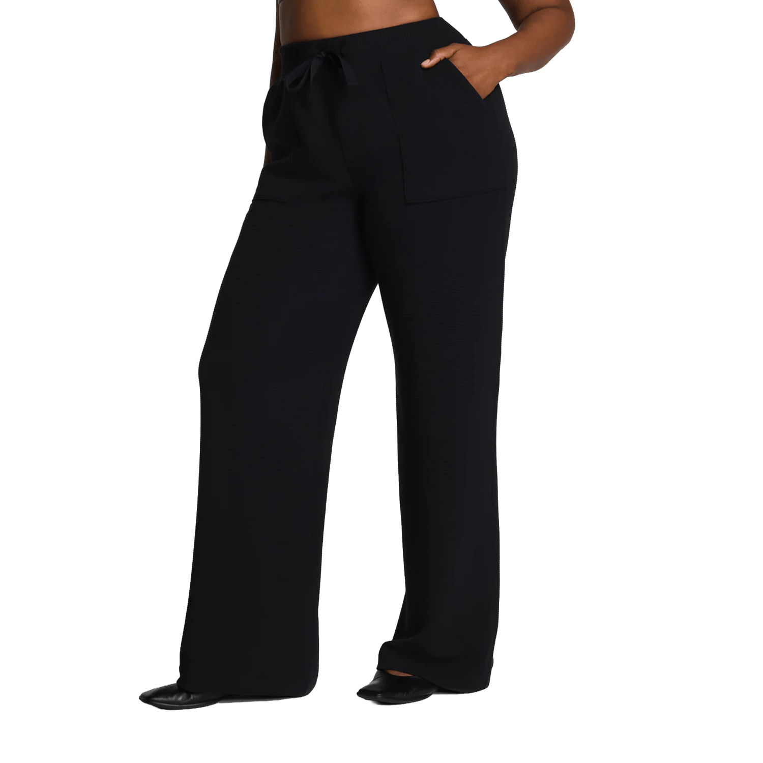SPANX 02. WOMENS APPAREL - WOMENS PANTS - WOMENS PANTS LOUNGE Women's AirEssentials® French Rib Wide Leg Pant VERY BLACK