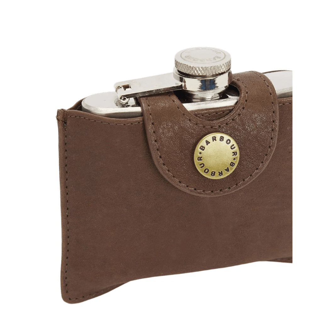 4oz Hinged Hip Flask Barbour - BROWN
