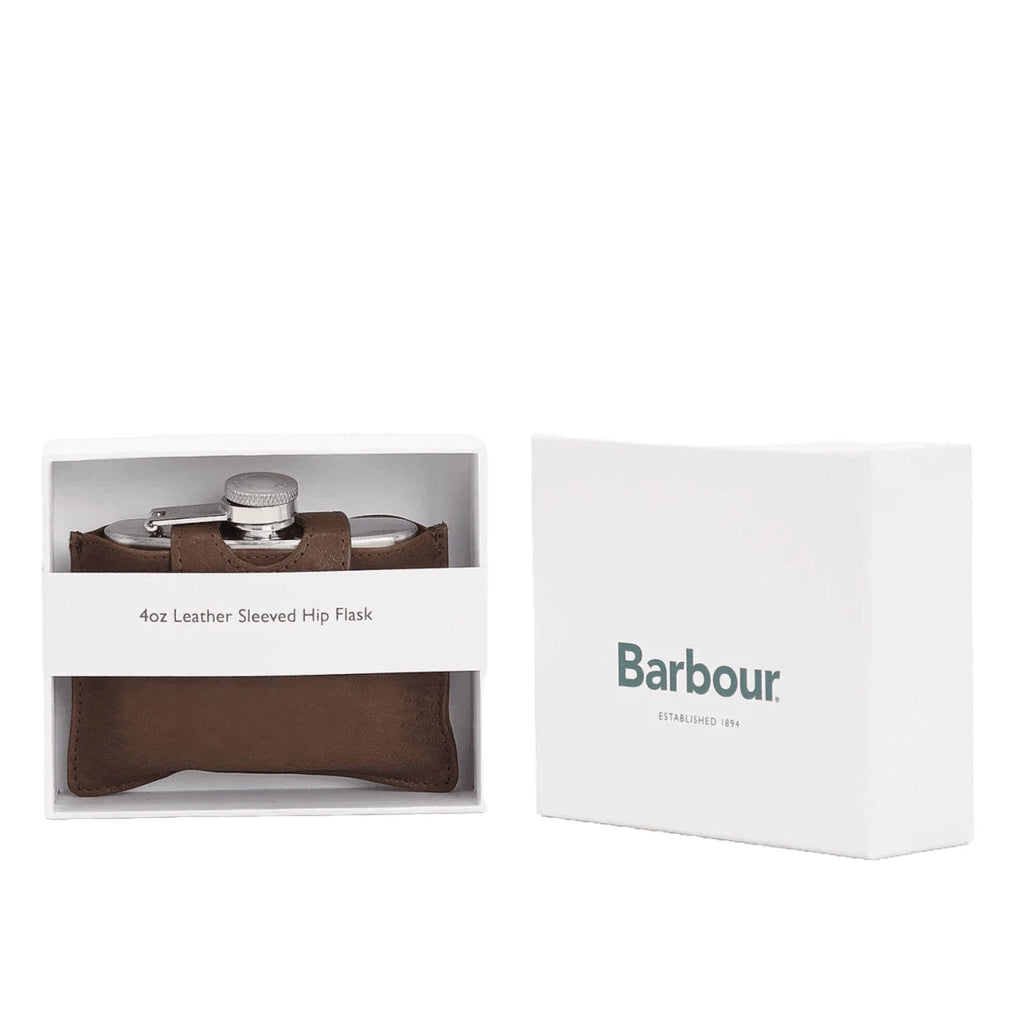 4oz Hinged Hip Flask Barbour - BROWN