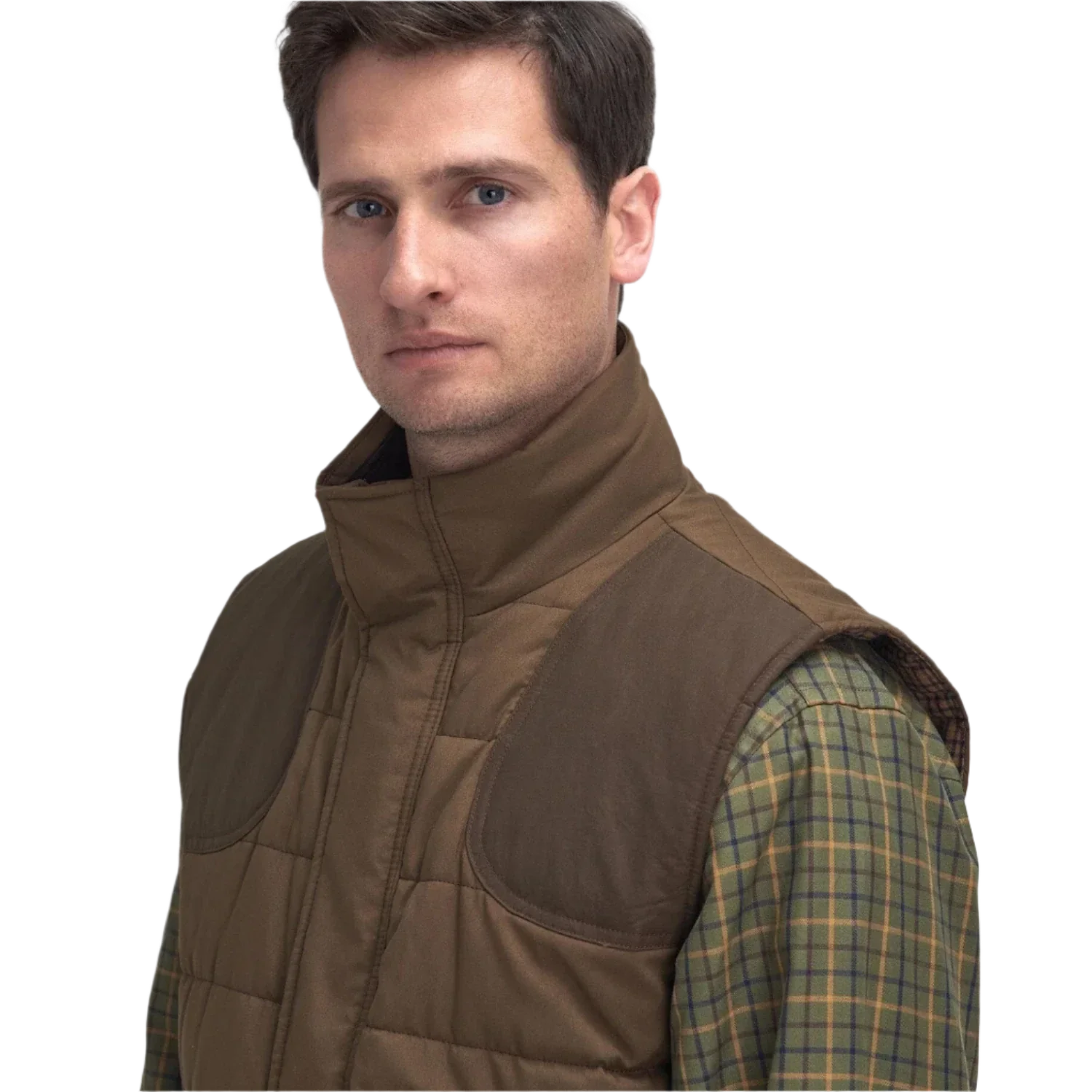 Barbour 01. MENS APPAREL - MENS VEST - MENS VEST INSULATED Men's Barbour Bradford Tattersall Puffer Gilet DARK SAND