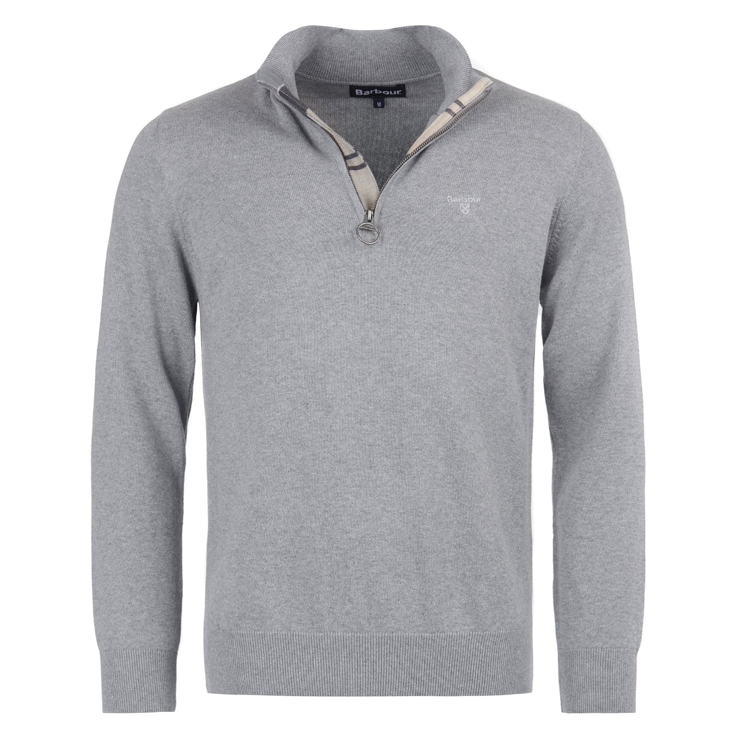 Barbour 01. MENS APPAREL - MENS HOODIES|SWEATERS - MENS PO Q ZIP Men's Cotton Half Zip Knitted Jumper GREY MARL