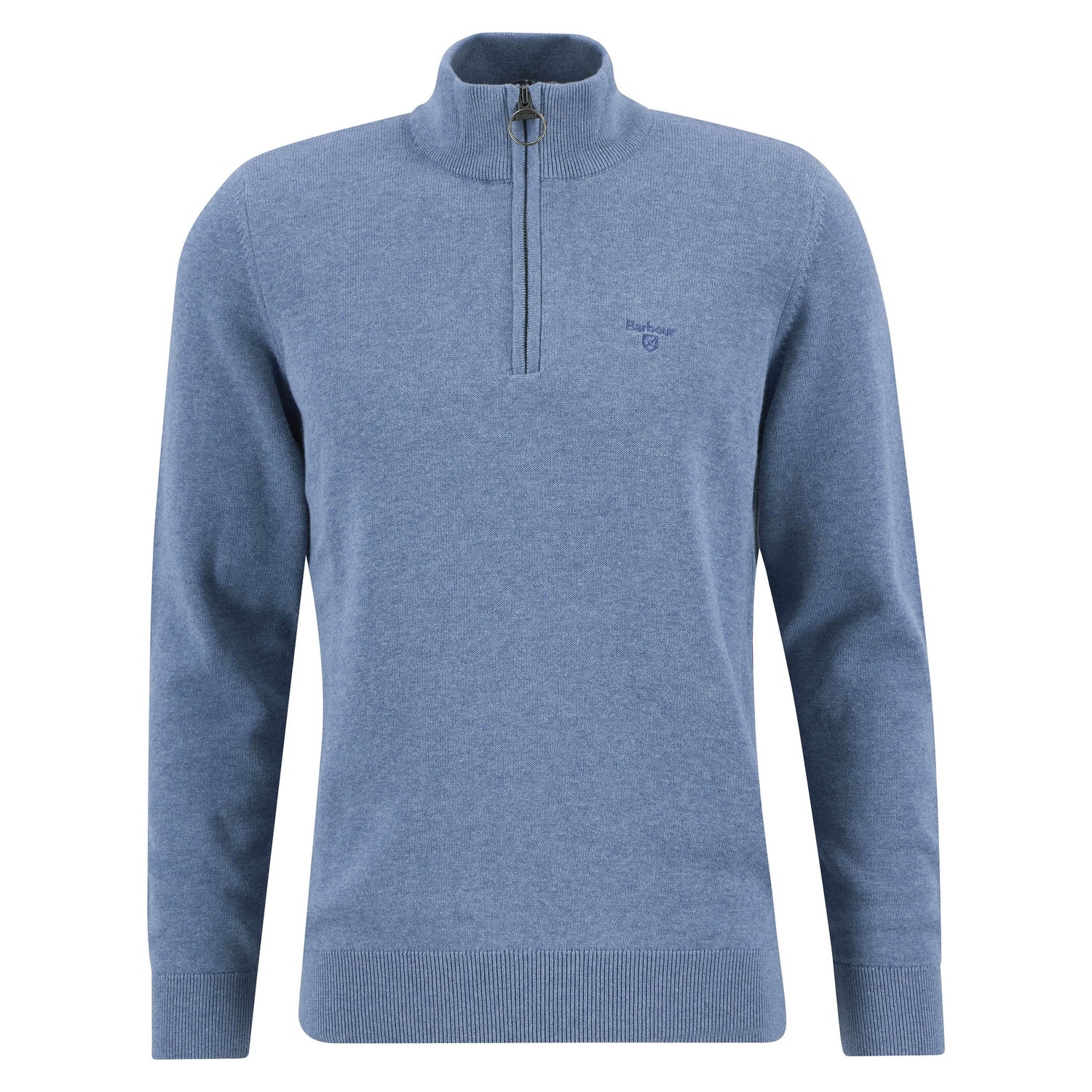 Barbour 01. MENS APPAREL - MENS HOODIES|SWEATERS - MENS PO Q ZIP Men's Cotton Half Zip Knitted Jumper BLUE STONE