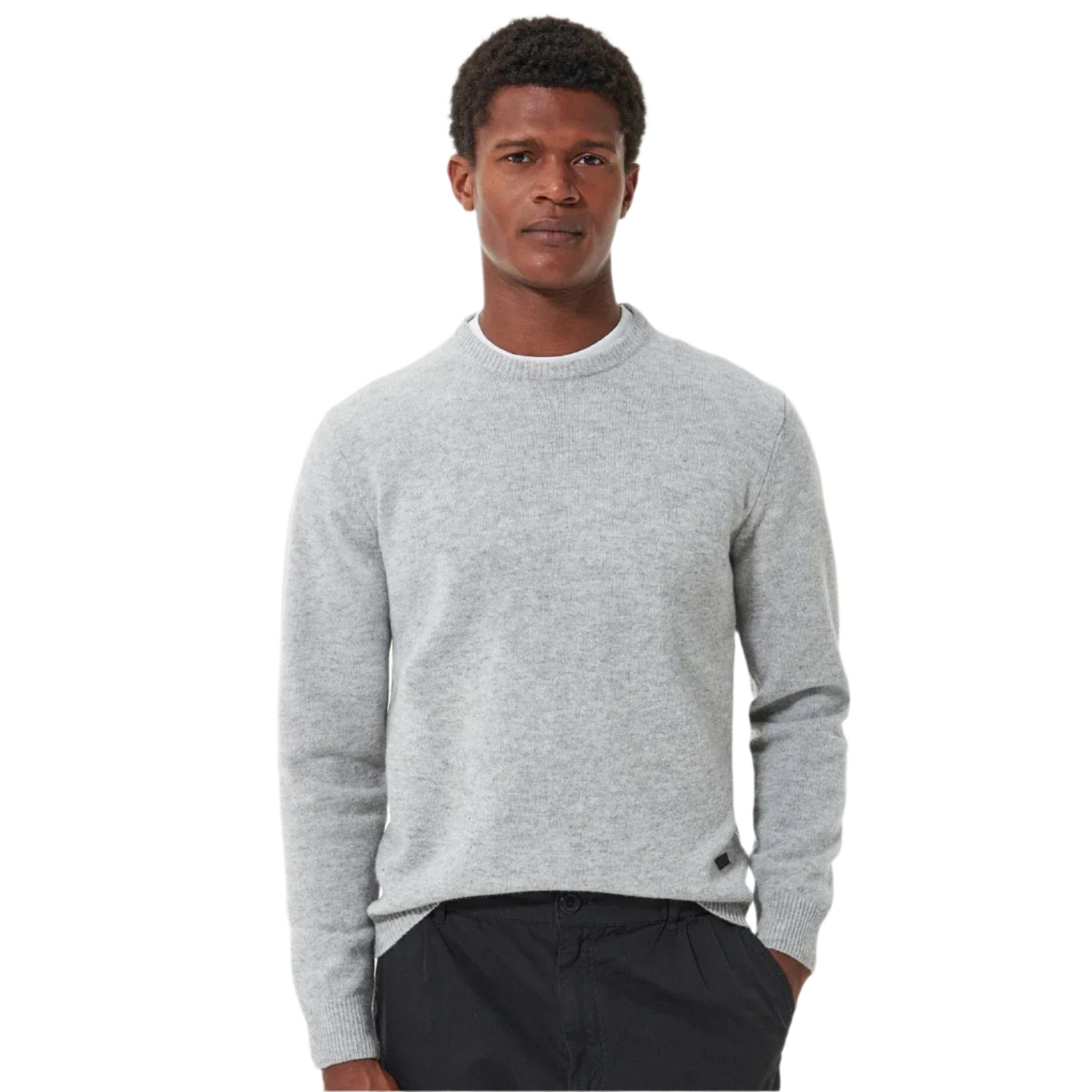 Barbour 01. MENS APPAREL - MENS HOODIES|SWEATERS - MENS PO SWEATERS Men's Essential Patch Crew-Neck Jumper LIGHT GREY MARL