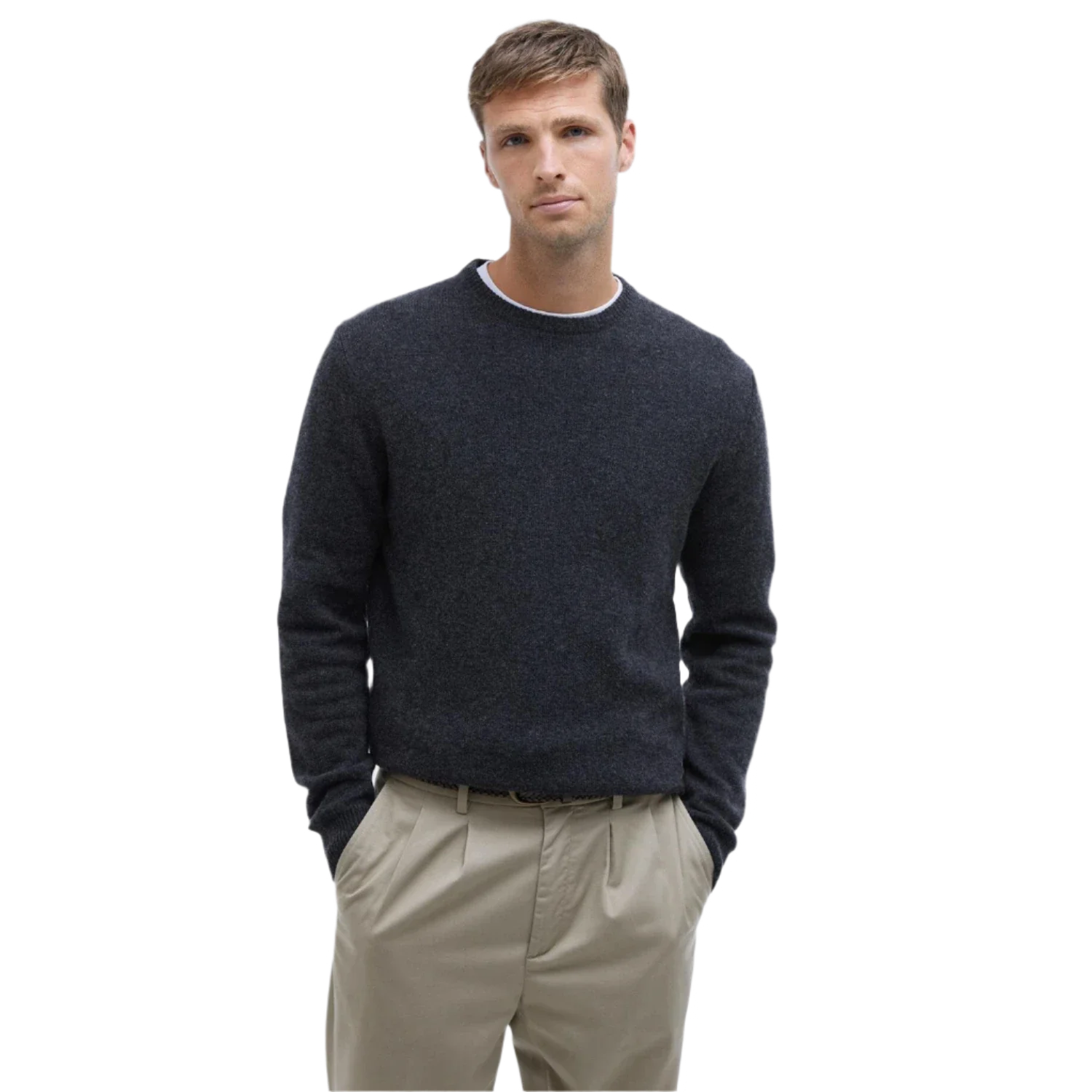 Barbour 01. MENS APPAREL - MENS HOODIES|SWEATERS - MENS PO SWEATERS Men's Essential Patch Crew-Neck Jumper CHARCOAL