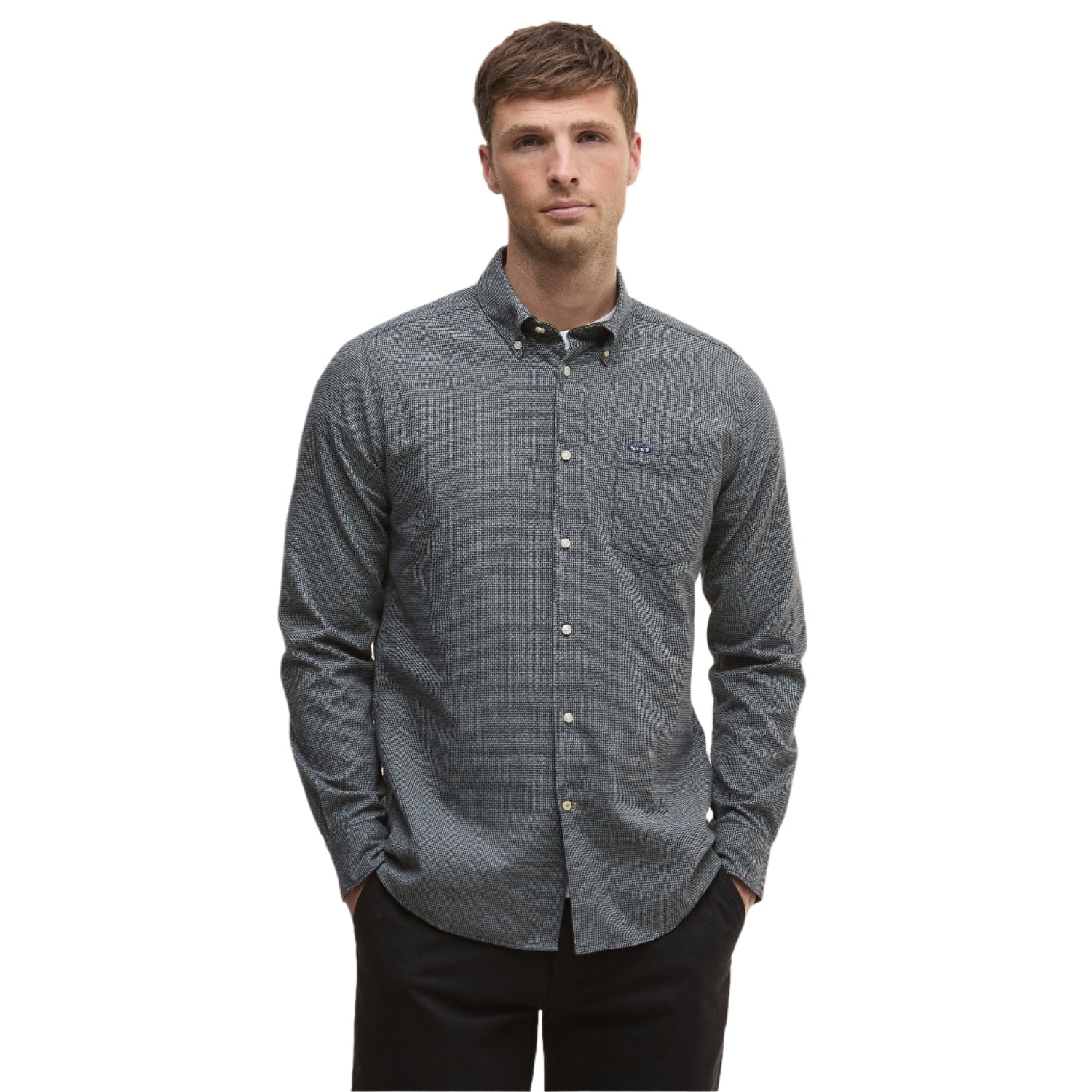 Barbour 01. MENS APPAREL - MENS LS SHIRTS - MENS LS BUTTON UP Men's Turner Tailored Houndstooth Shirt GREY MARL