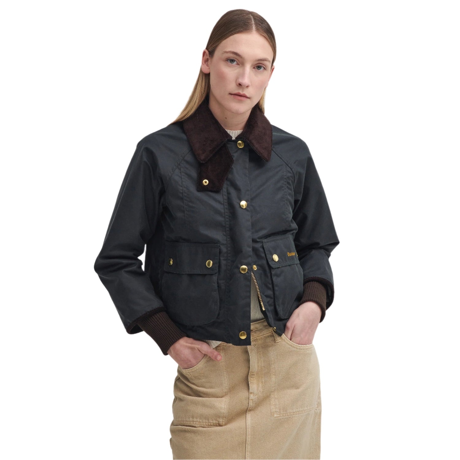 Barbour 02. WOMENS APPAREL - WOMENS JACKETS - WOMENS JACKETS CASUAL Women's Cropped Beadnell Wax Jacket SAGE|ANCIENT
