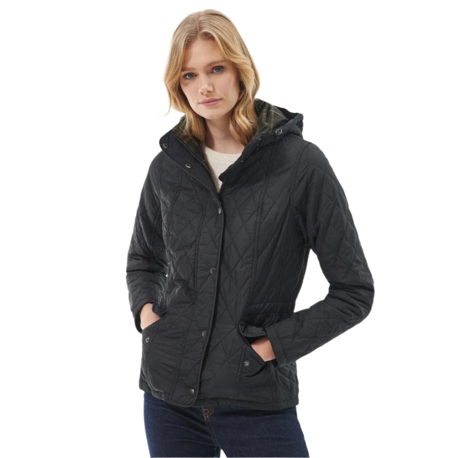 Barbour 02. WOMENS APPAREL - WOMENS JACKETS - WOMENS JACKETS INSULATED Women's Millfire Quilted Jacket BLACK | CLASSIC TARTAN