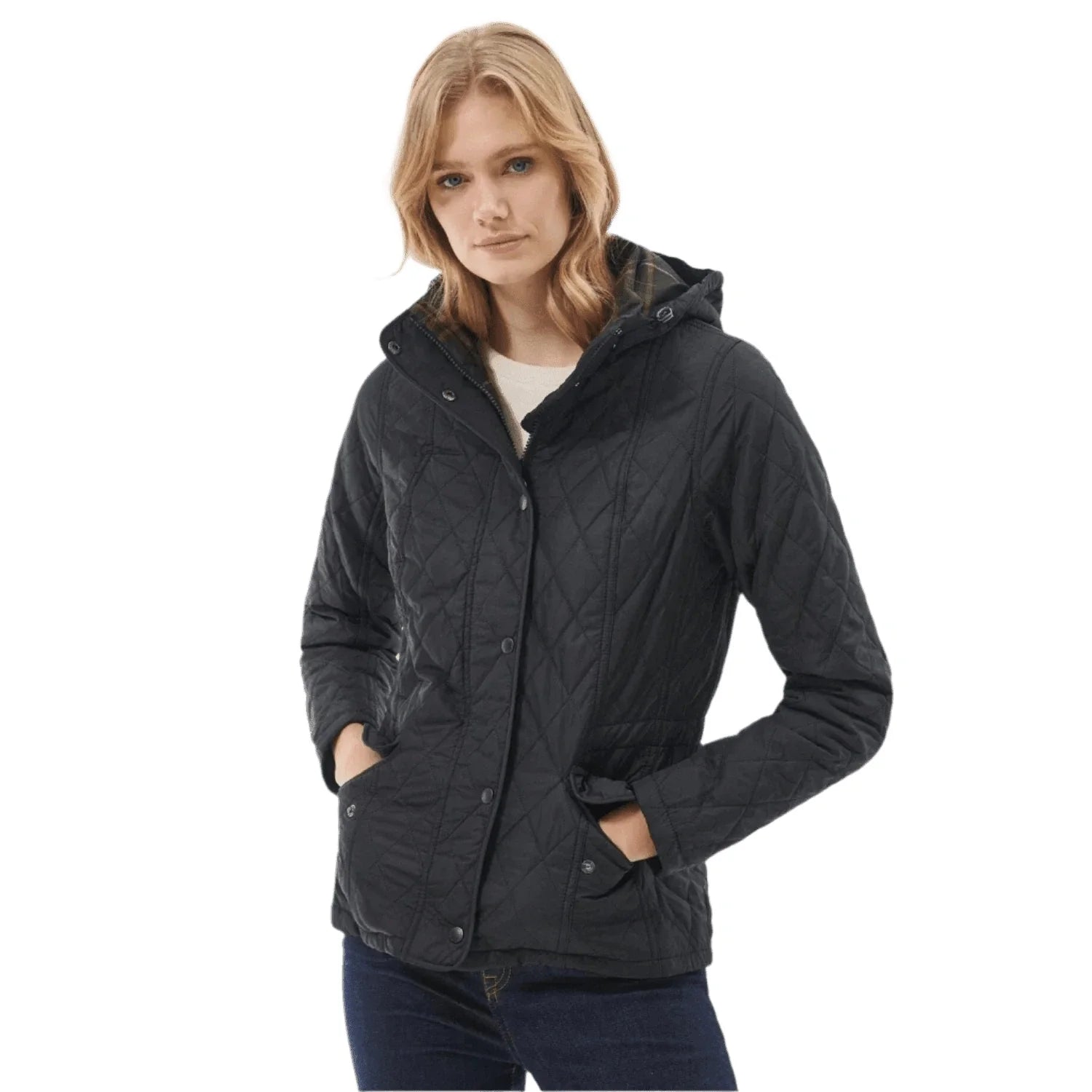Barbour 02. WOMENS APPAREL - WOMENS JACKETS - WOMENS JACKETS INSULATED Women's Millfire Quilted Jacket BLACK | CLASSIC TARTAN