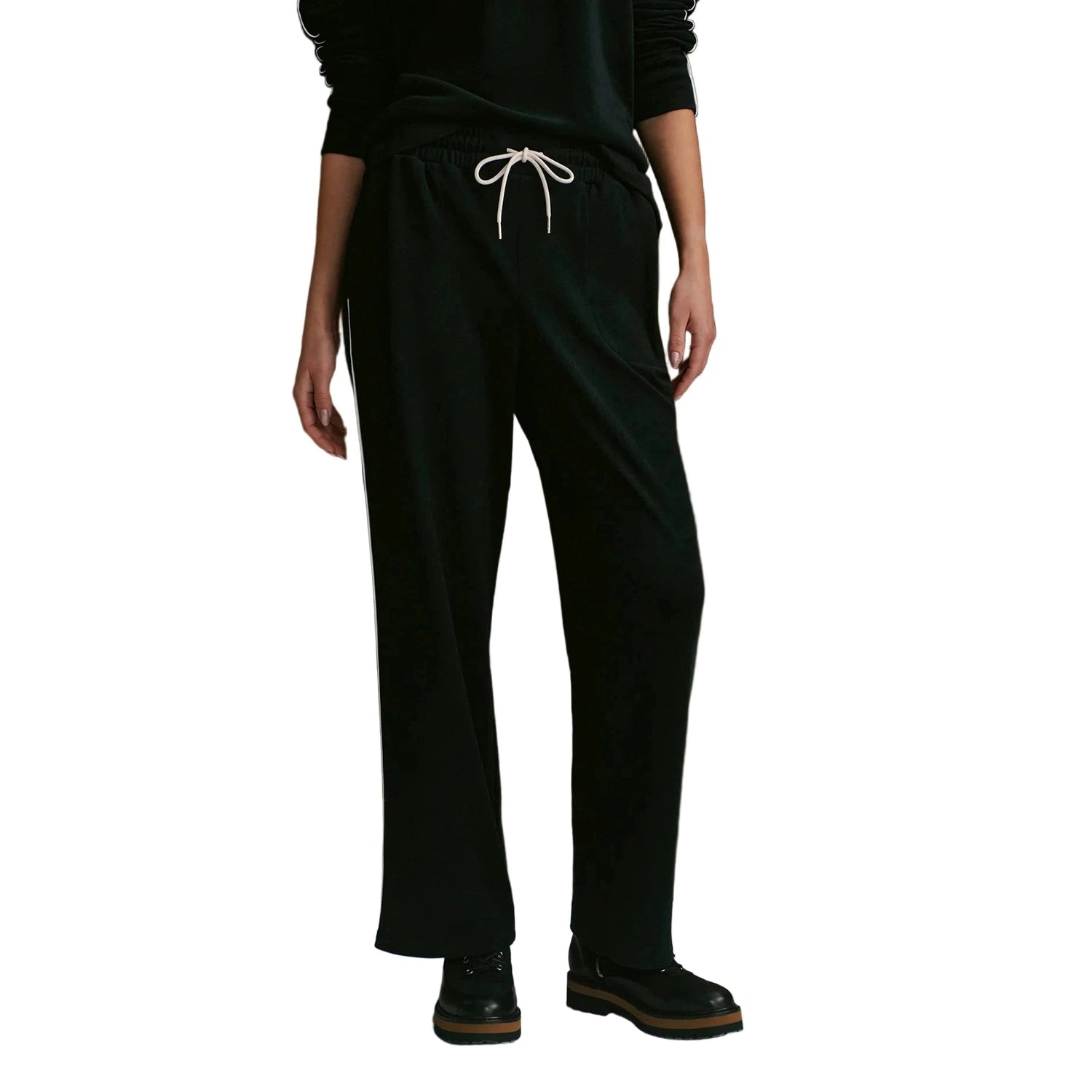 Varley 02. WOMENS APPAREL - WOMENS PANTS - WOMENS PANTS LOUNGE Women's Brushed Rib Straight-Leg Pant 28" BLACK | SNOW WHITE