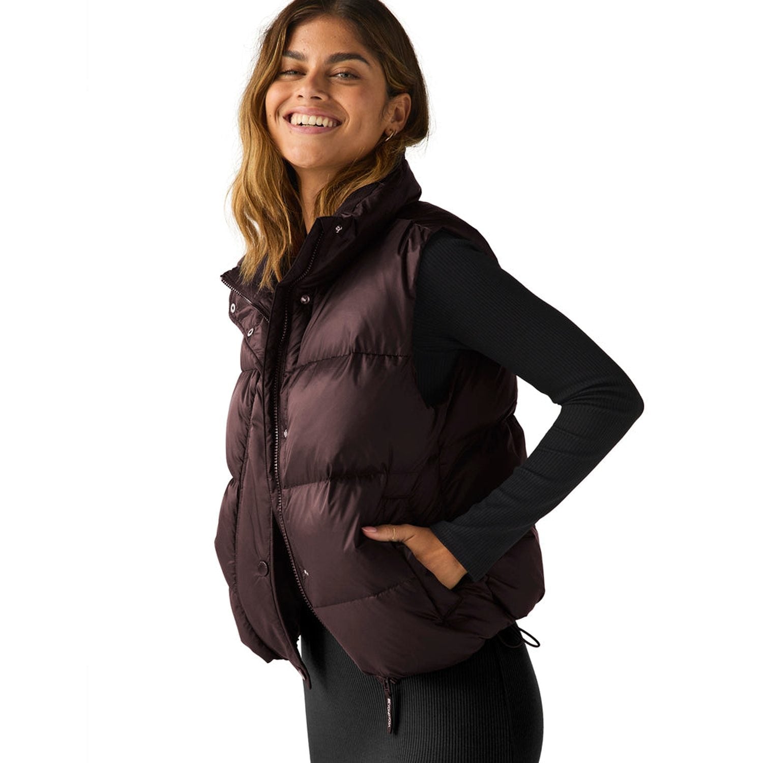 Beyond Yoga 02. WOMENS APPAREL - WOMENS VEST - WOMENS VEST INSULATED Women's Big Cozy Puffer Vest DARK CHOCOLATE