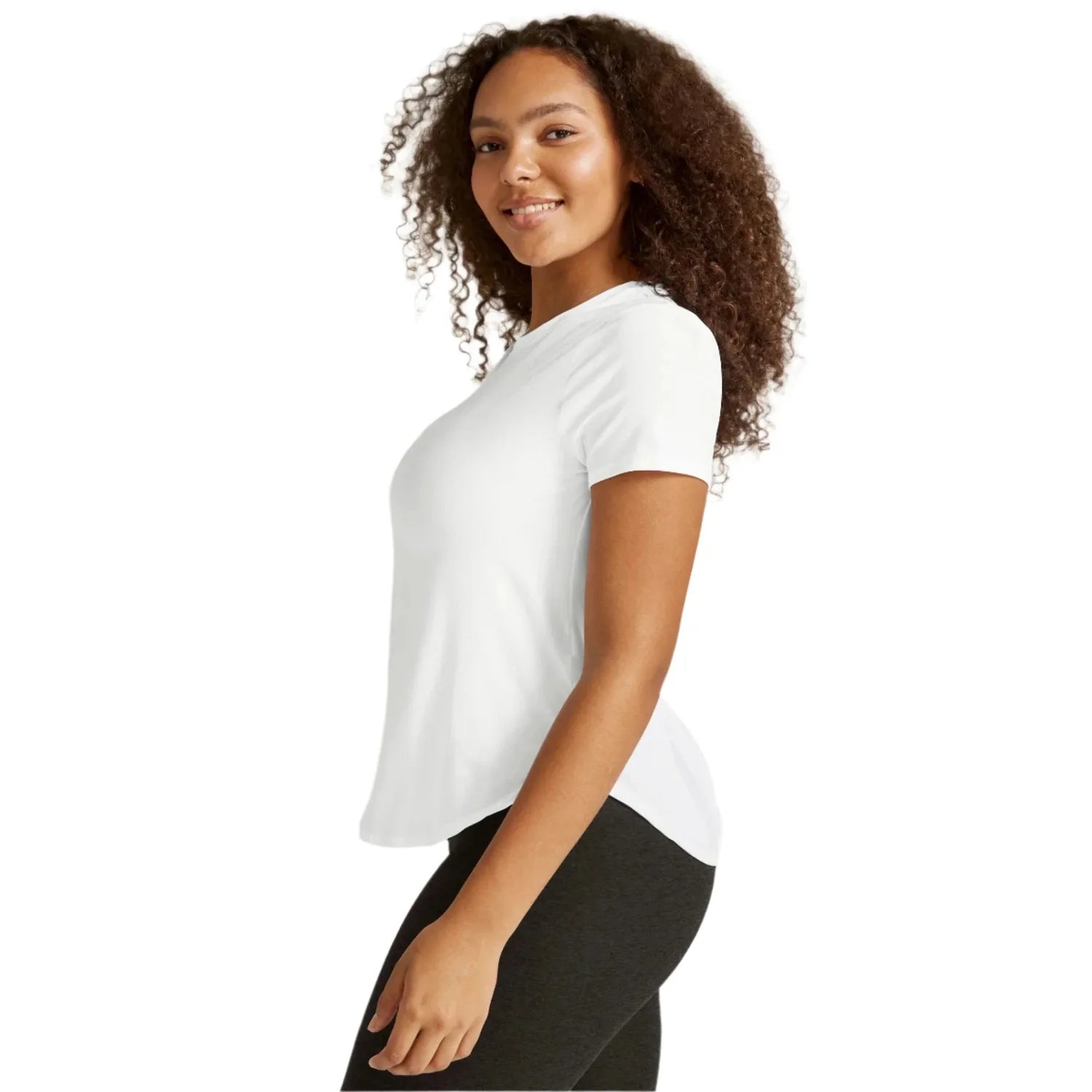 Beyond Yoga 02. WOMENS APPAREL - WOMENS SS SHIRTS - WOMENS SS ACTIVE Women's Featherweight On The Down Low Tee CLOUD WHITE