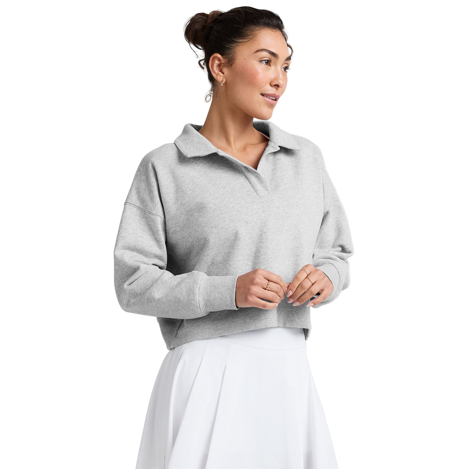 Beyond Yoga 02. WOMENS APPAREL - WOMENS HOODIES|SWEATERS - WOMENS PO SWEATERS Women's Luxefleece Collared Sweatshirt LIGHT HEATHER GRAY