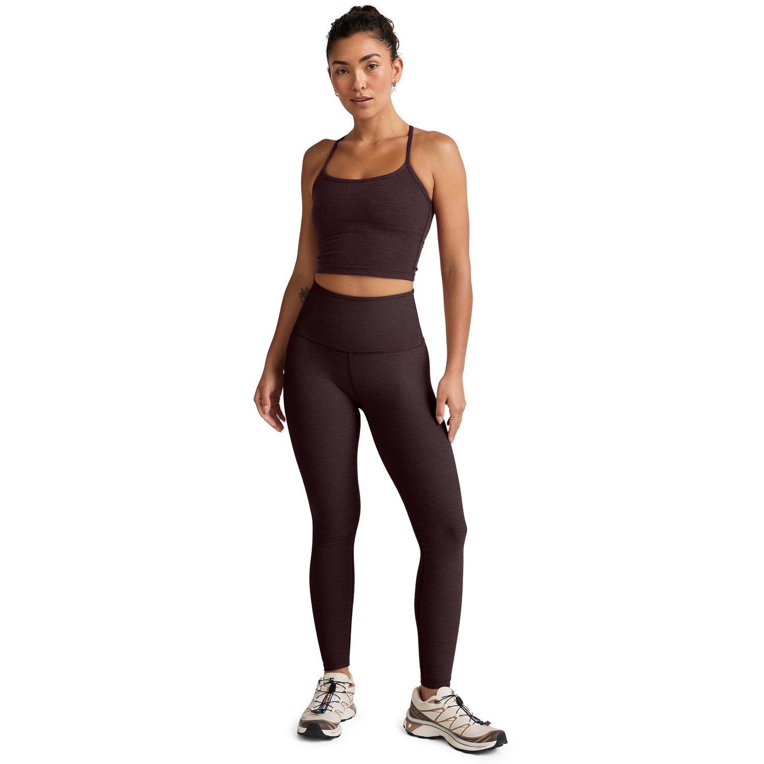 Beyond Yoga 02. WOMENS APPAREL - WOMENS SS SHIRTS - WOMENS TANK ACTIVE Women's Spacedye Slim Racerback Cropped Tank DARK CHOCOLATE HEATHER