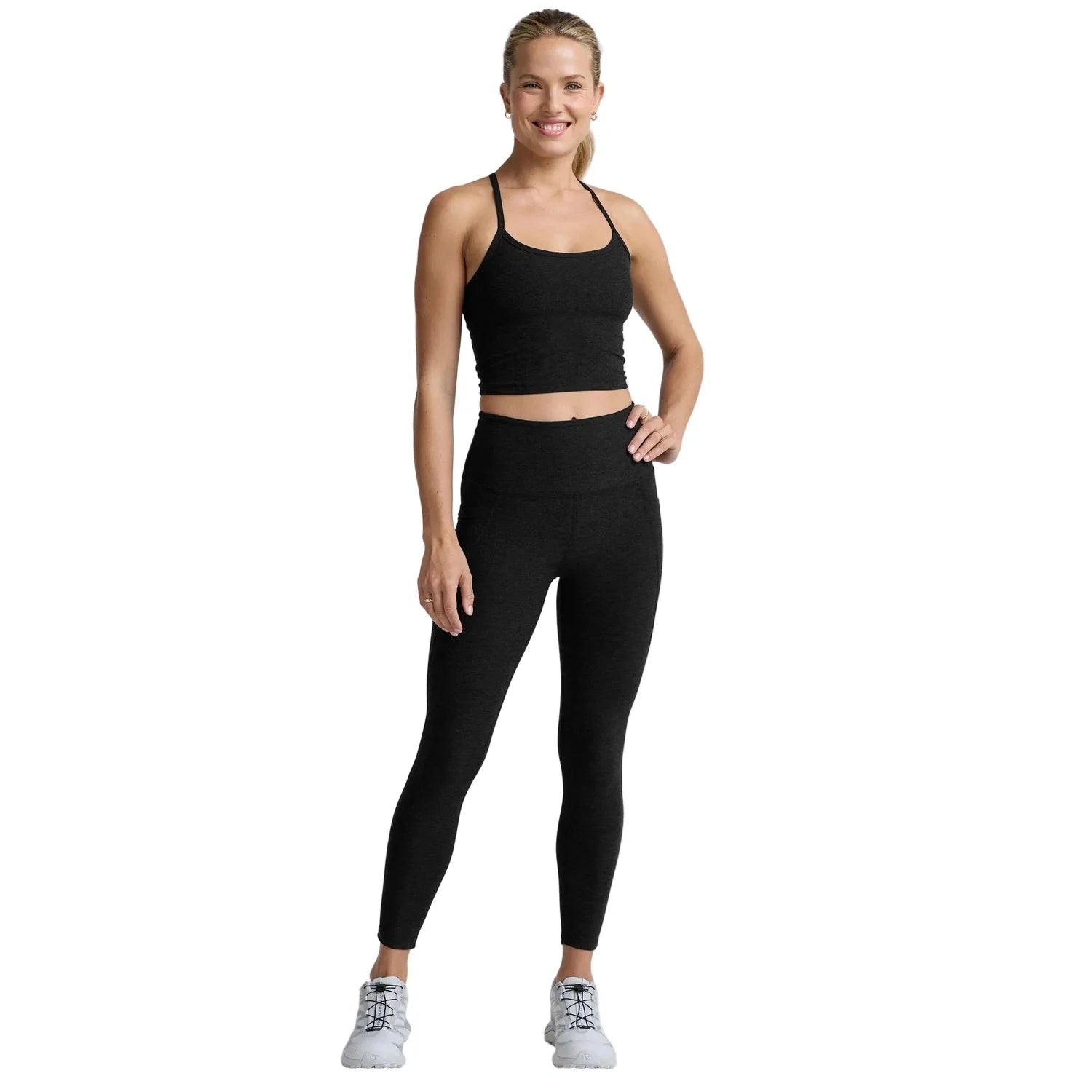 Beyond Yoga 02. WOMENS APPAREL - WOMENS SS SHIRTS - WOMENS TANK ACTIVE Women's Spacedye Slim Racerback Cropped Tank DARKEST NIGHT