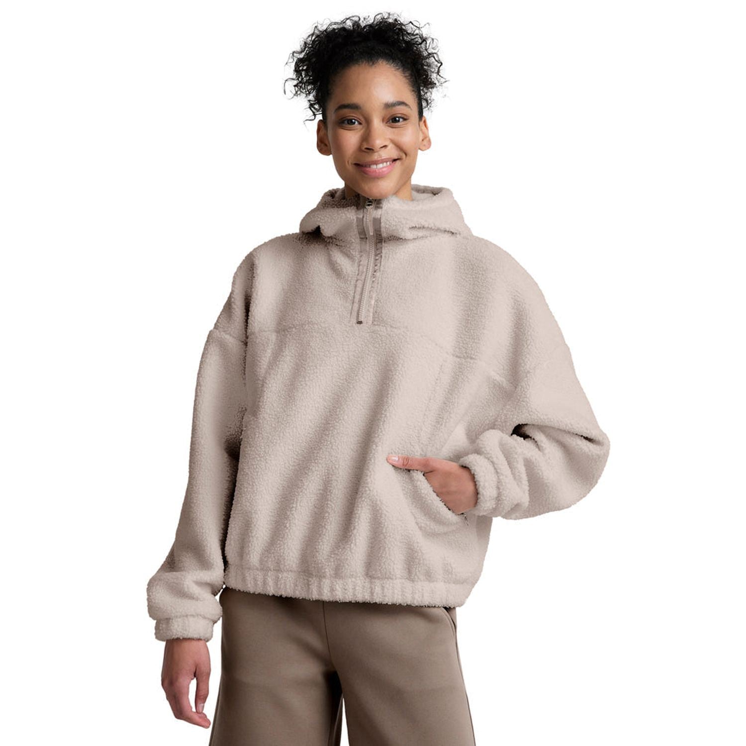 Beyond Yoga 02. WOMENS APPAREL - WOMENS HOODIES|SWEATERS - WOMENS PO HOODY Women's Unity 1/4 Zip Hoodie NUDE TINT HEATHER