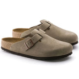 Birkenstock 05. WOMENS FOOTWEAR - WOMENS SANDALS - WOMENS SANDALS CASUAL Boston Soft Footbed Suede Leather TAUPE