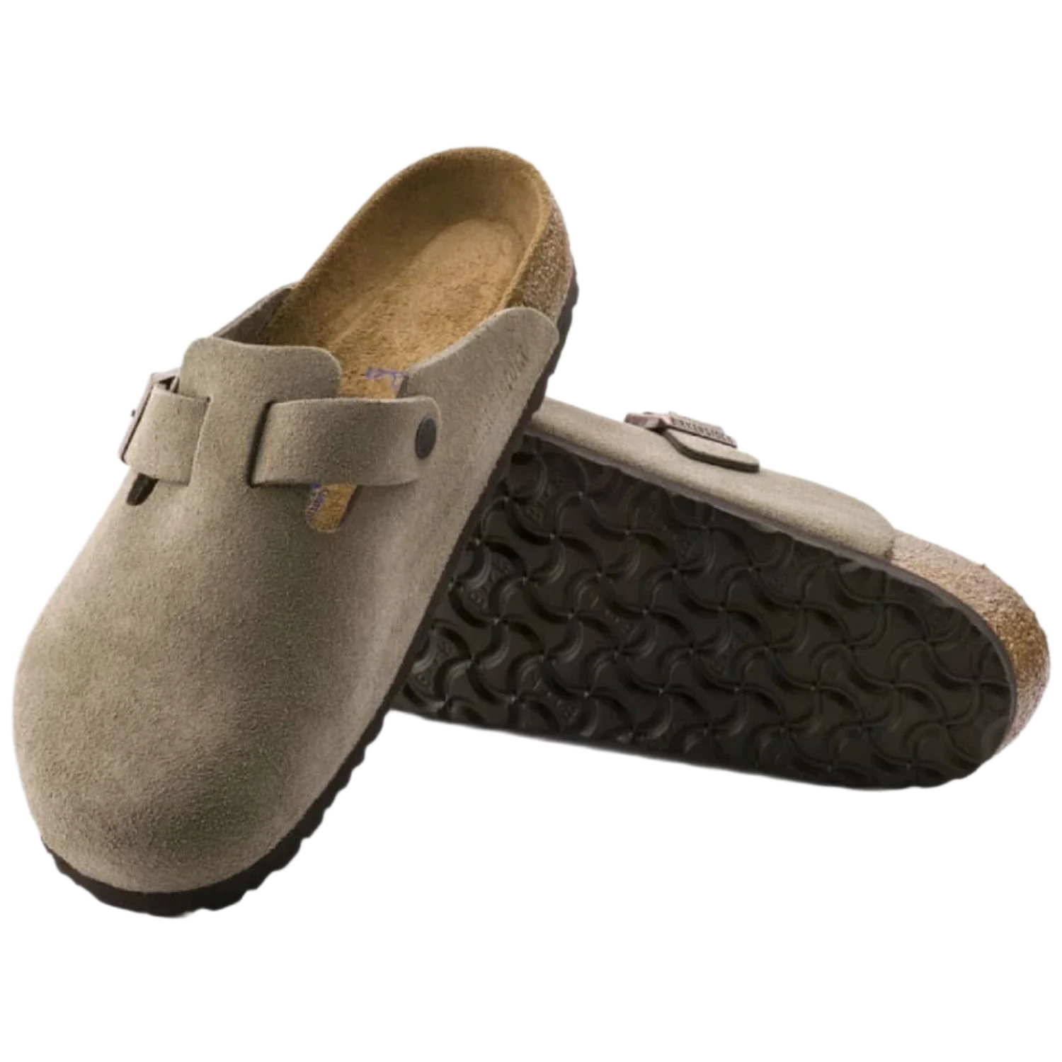 Birkenstock 05. WOMENS FOOTWEAR - WOMENS SANDALS - WOMENS SANDALS CASUAL Boston Soft Footbed Suede Leather TAUPE