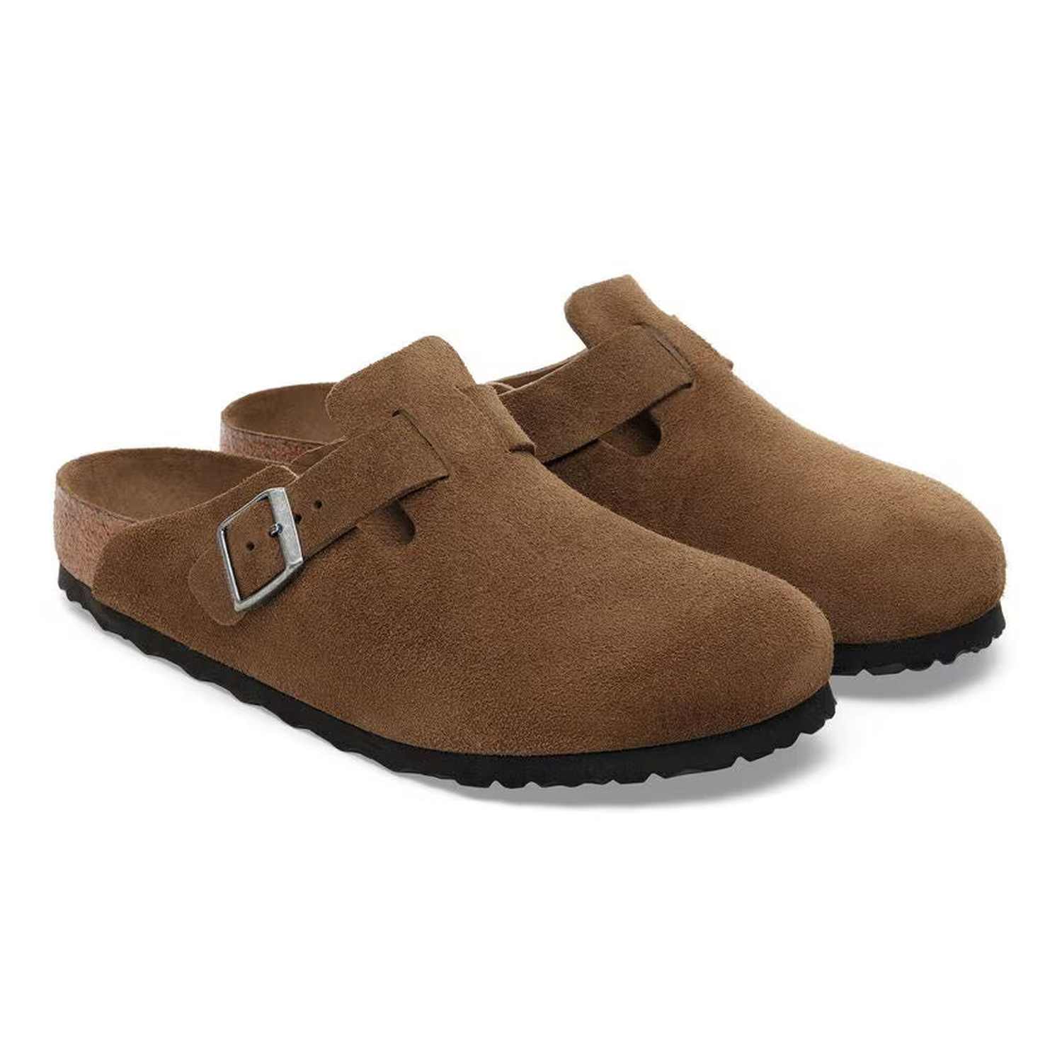 Birkenstock 05. WOMENS FOOTWEAR - WOMENS SANDALS - WOMENS SANDALS CASUAL Boston Soft Footbed Suede Leather DARK TEA