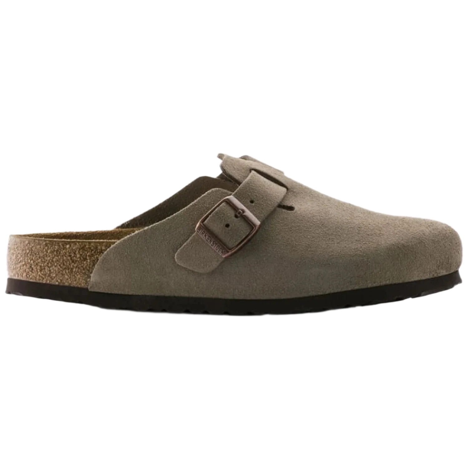 Birkenstock 05. WOMENS FOOTWEAR - WOMENS SANDALS - WOMENS SANDALS CASUAL Boston Soft Footbed Suede Leather TAUPE