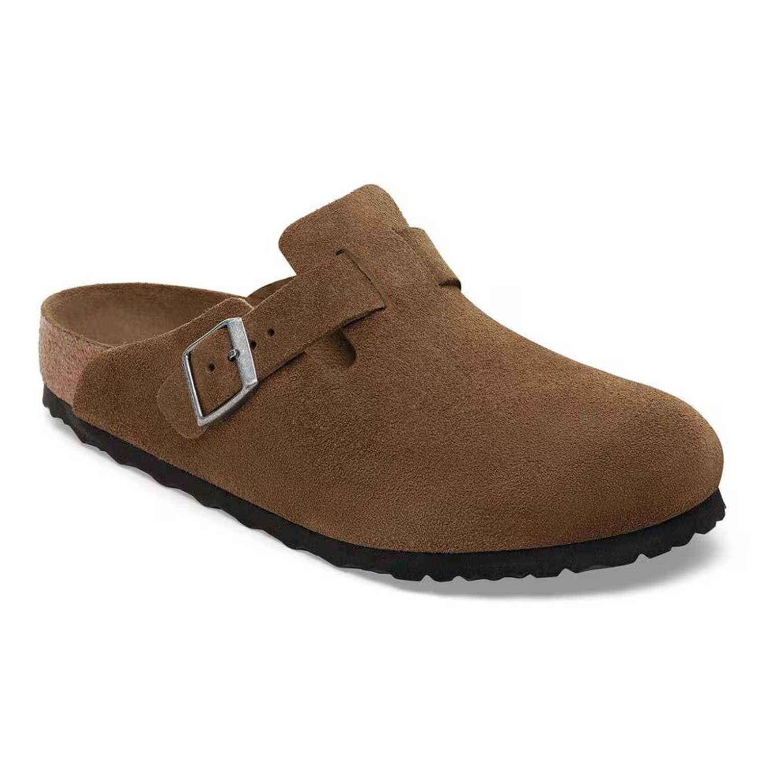 Birkenstock 05. WOMENS FOOTWEAR - WOMENS SANDALS - WOMENS SANDALS CASUAL Boston Soft Footbed Suede Leather DARK TEA