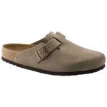 Birkenstock 05. WOMENS FOOTWEAR - WOMENS SANDALS - WOMENS SANDALS CASUAL Boston Soft Footbed Suede Leather TAUPE