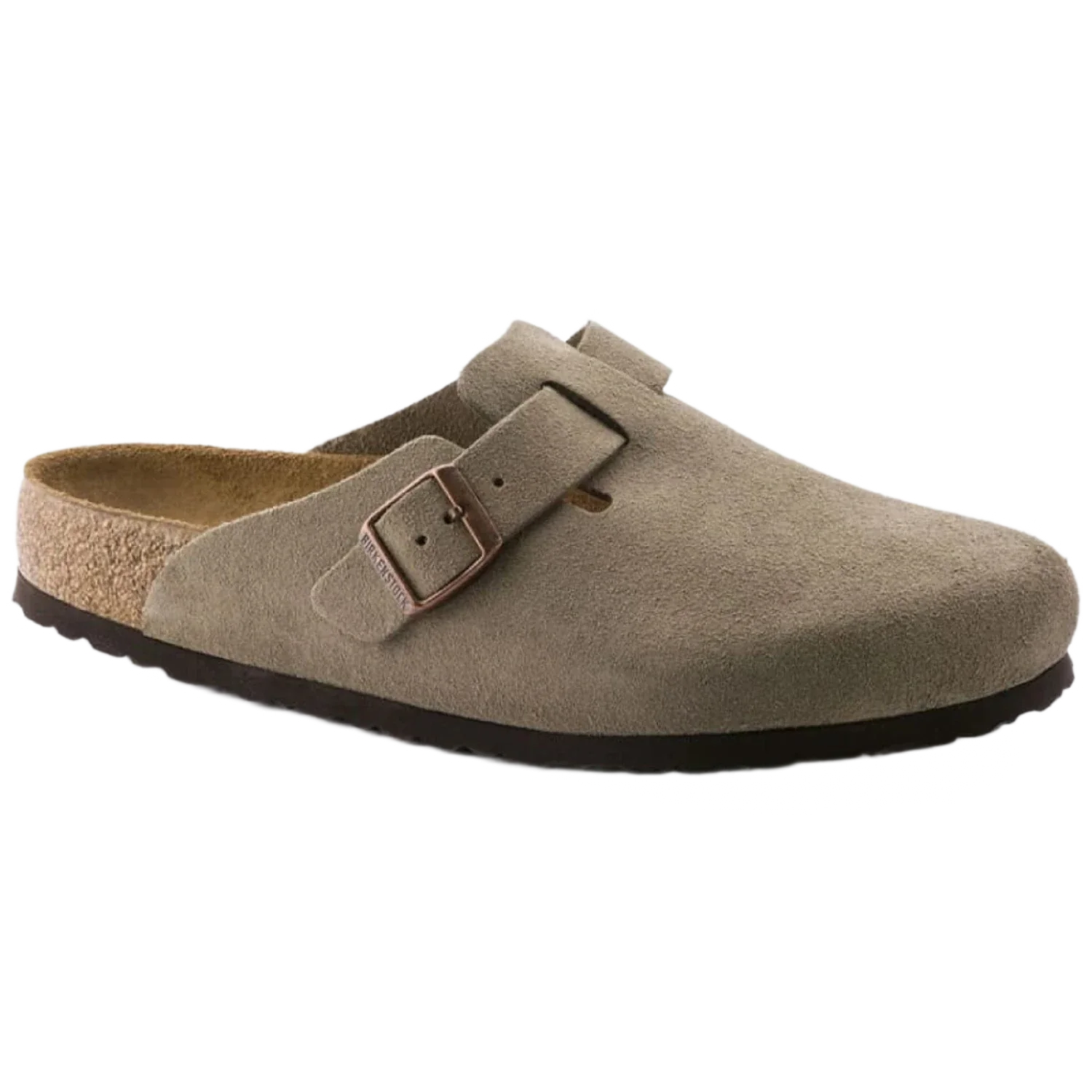 Birkenstock 05. WOMENS FOOTWEAR - WOMENS SANDALS - WOMENS SANDALS CASUAL Boston Soft Footbed Suede Leather TAUPE