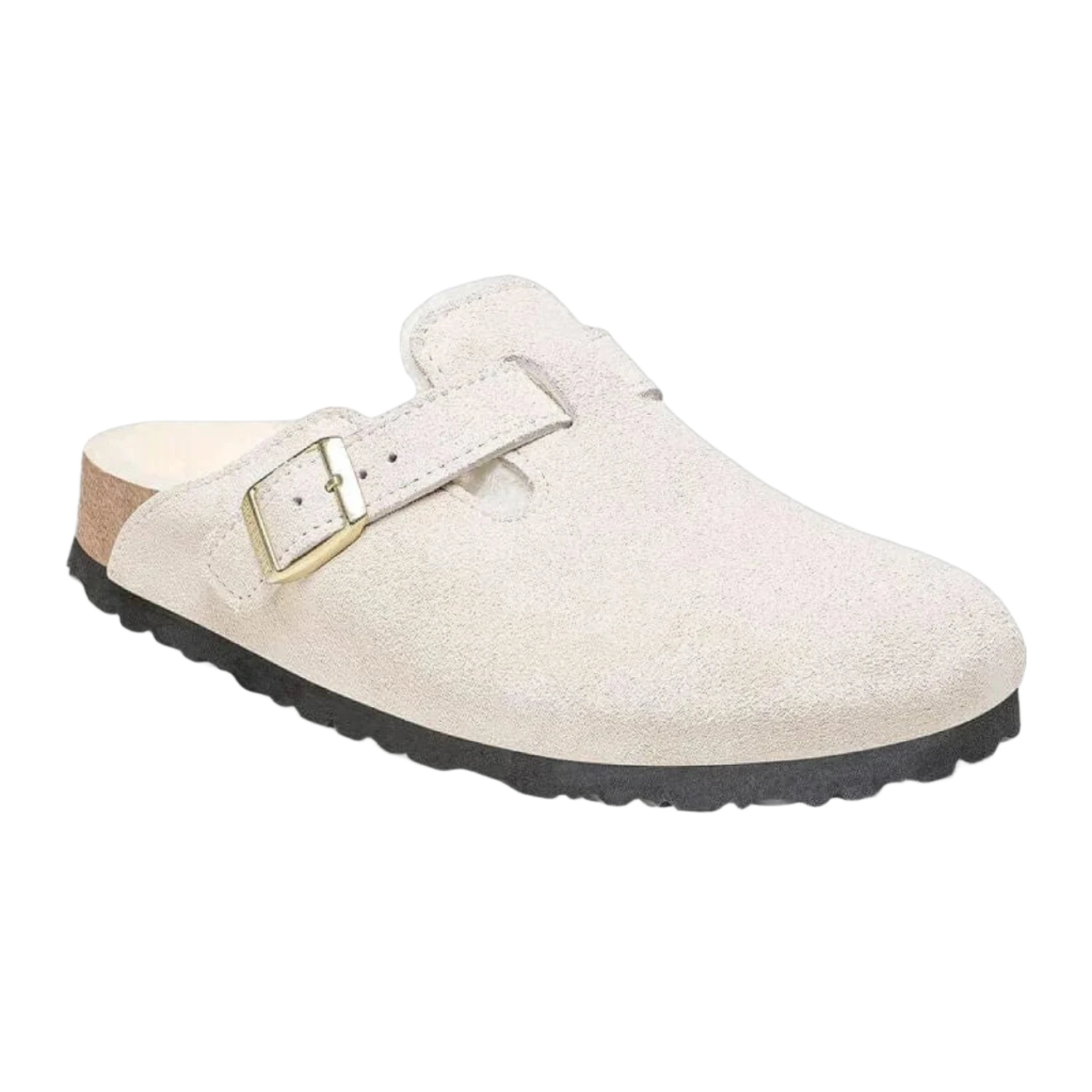 Birkenstock 05. WOMENS FOOTWEAR - WOMENS SANDALS - WOMENS SANDALS CASUAL Women's Boston Shearling Suede Leather ANTIQUE WHITE|ANTIQUE WHITE