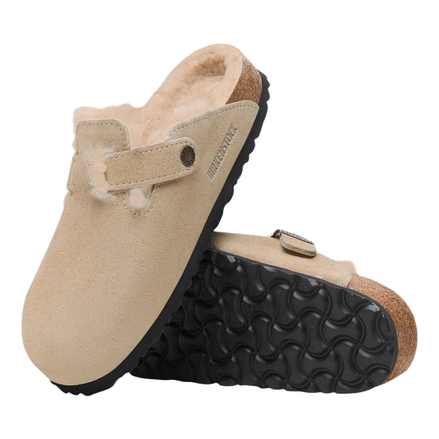 Birkenstock 05. WOMENS FOOTWEAR - WOMENS SANDALS - WOMENS SANDALS CASUAL Women's Boston Shearling Suede Leather TAUPE|SANDCASTLE