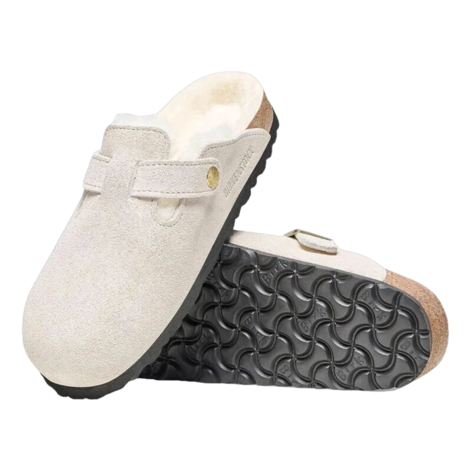 Birkenstock 05. WOMENS FOOTWEAR - WOMENS SANDALS - WOMENS SANDALS CASUAL Women's Boston Shearling Suede Leather ANTIQUE WHITE|ANTIQUE WHITE