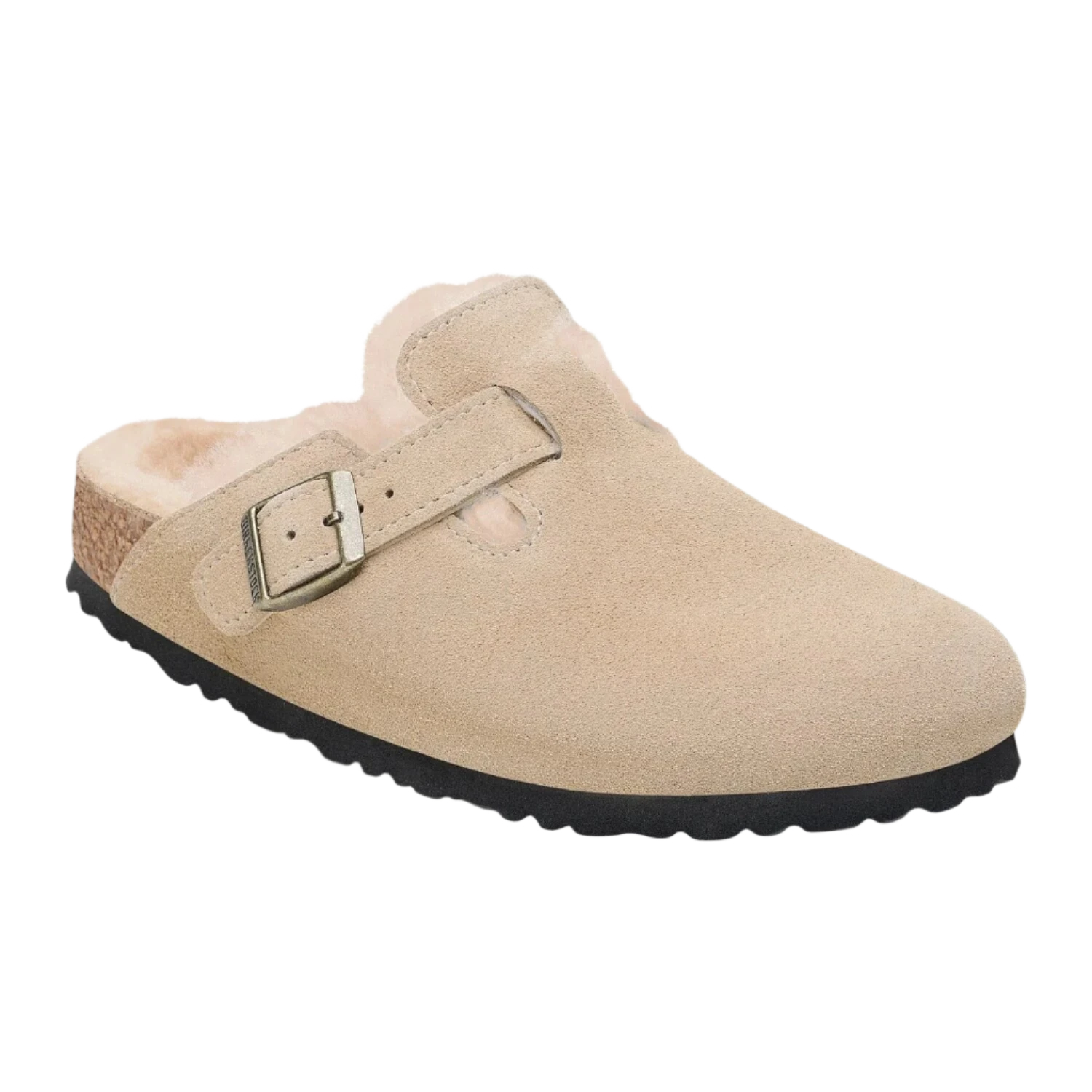 Birkenstock 05. WOMENS FOOTWEAR - WOMENS SANDALS - WOMENS SANDALS CASUAL Women's Boston Shearling Suede Leather TAUPE|SANDCASTLE