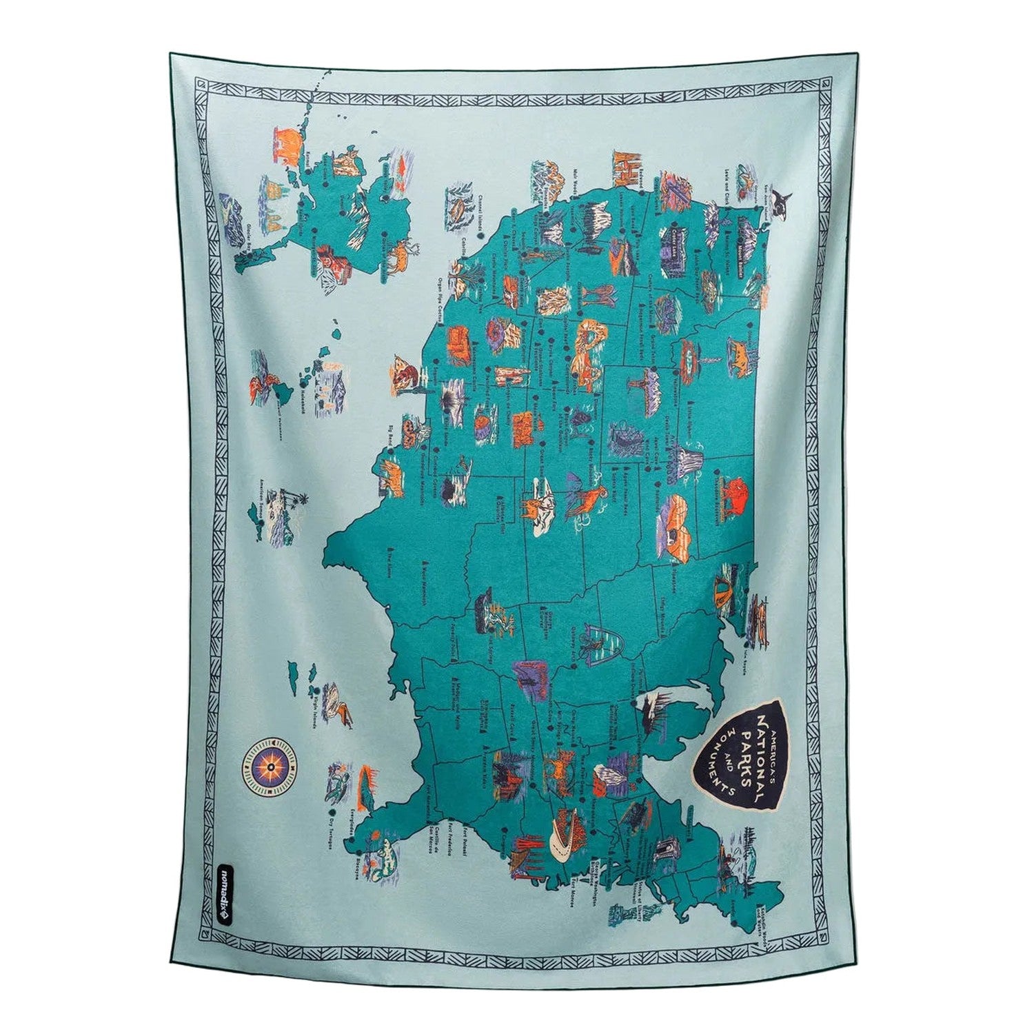 Nomadix 12. HARDGOODS - CAMP|HIKE|TRAVEL - TOWELS Blanket Towel NATIONAL PARKS AND MONUMENTS MAP