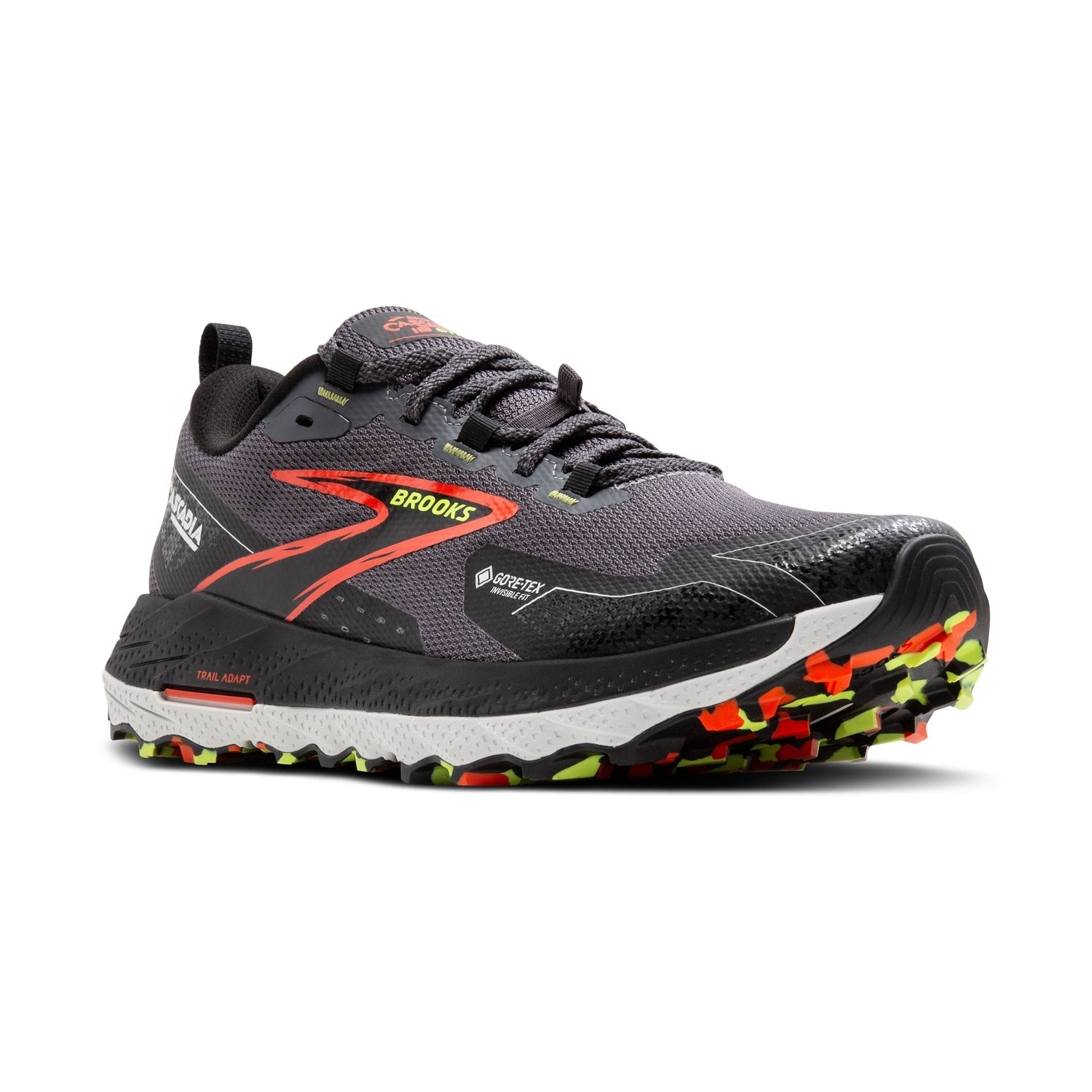 Brooks Running 04. MENS FOOTWEAR - MENS SHOES - MENS SHOES RUNNING Men's Cascadia 18 GTX BLACKENED PEARL|BLACK|TOMATO